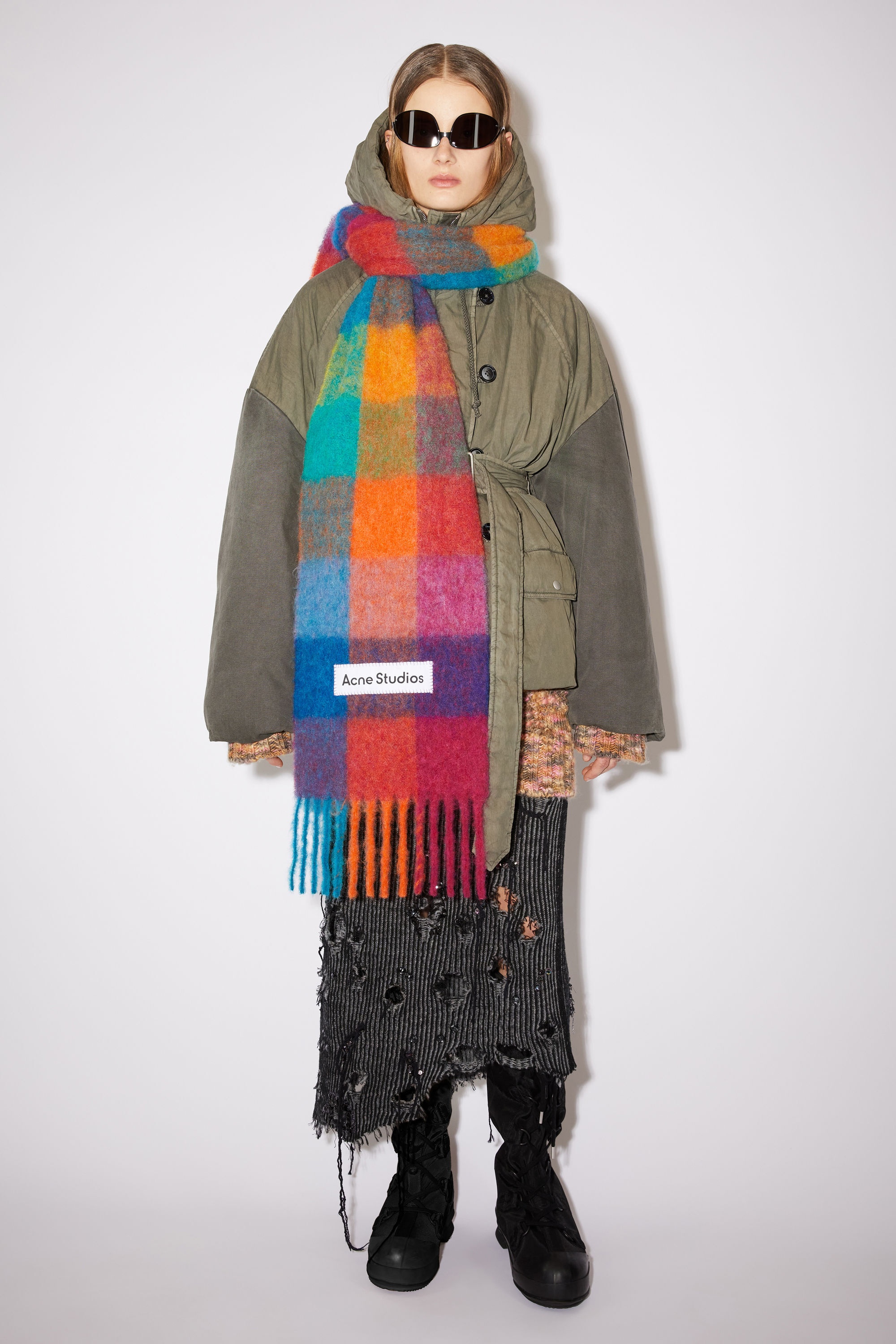 Acne Studios Mohair checked scarf - Fuchsia pink/yellow/blue