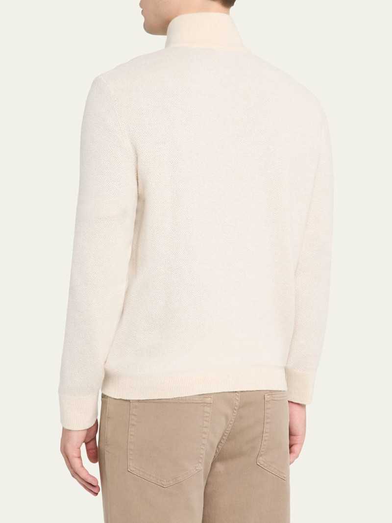 Men's Cashmere Birdseye Suede-Trim Quarter-Zip Sweater 3