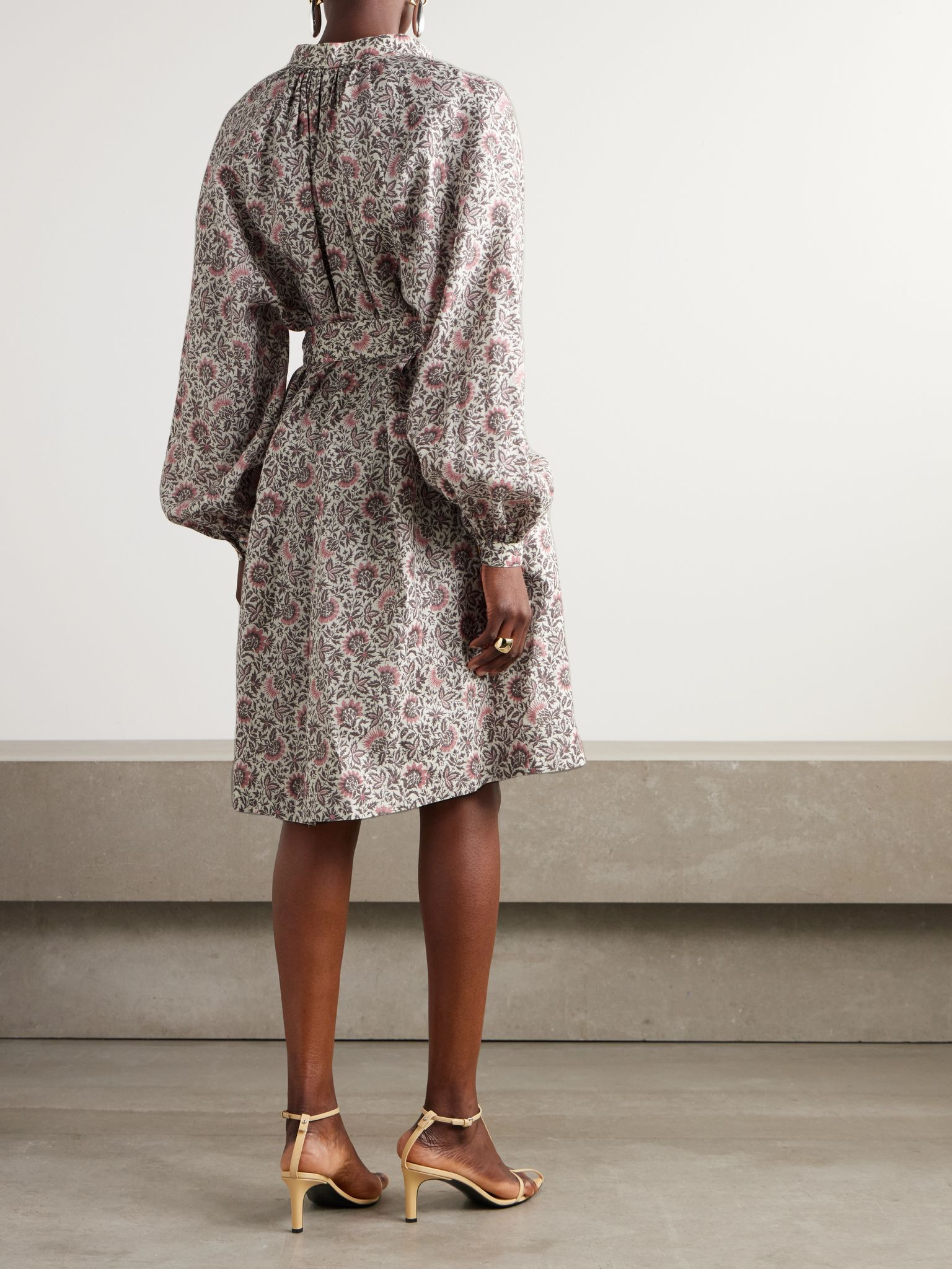 Billie belted floral-print linen-twill mini dress Pink - 3