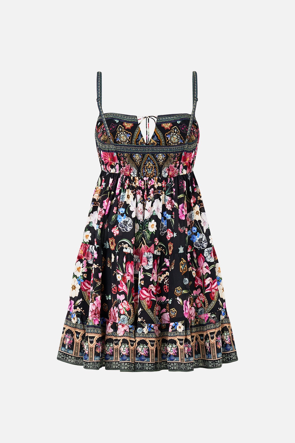 GATHERED BUST TIERED MINI DRESS - 8