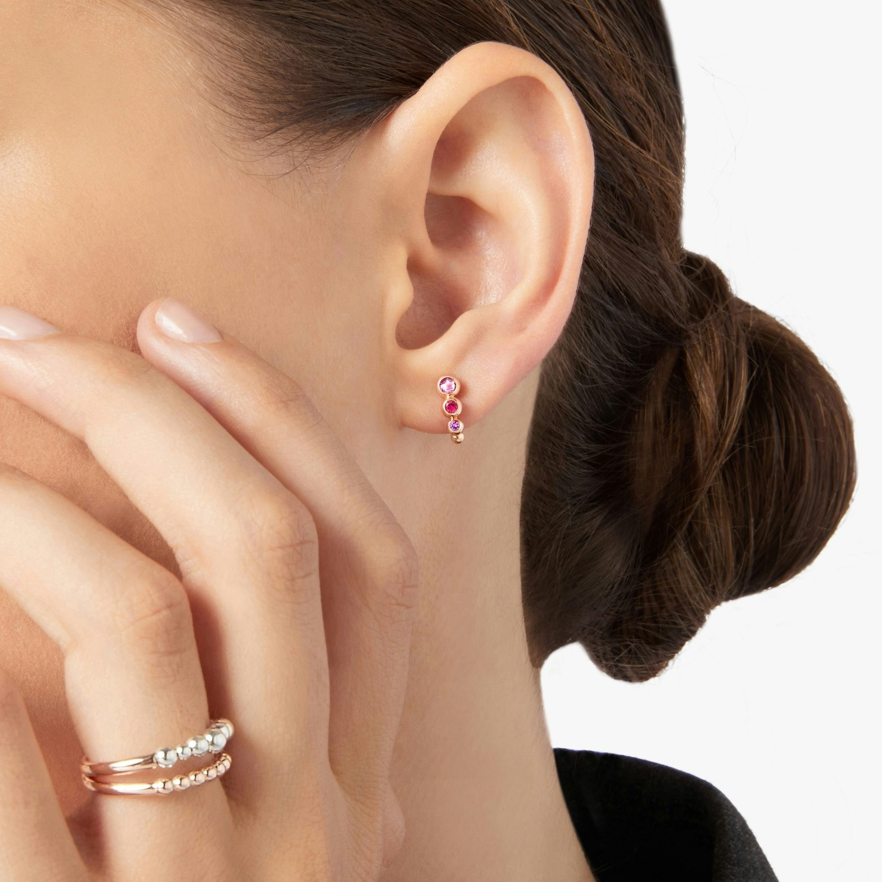 ROSE GOLD & COLOURED STONE BOLLICINE EARRING - 4