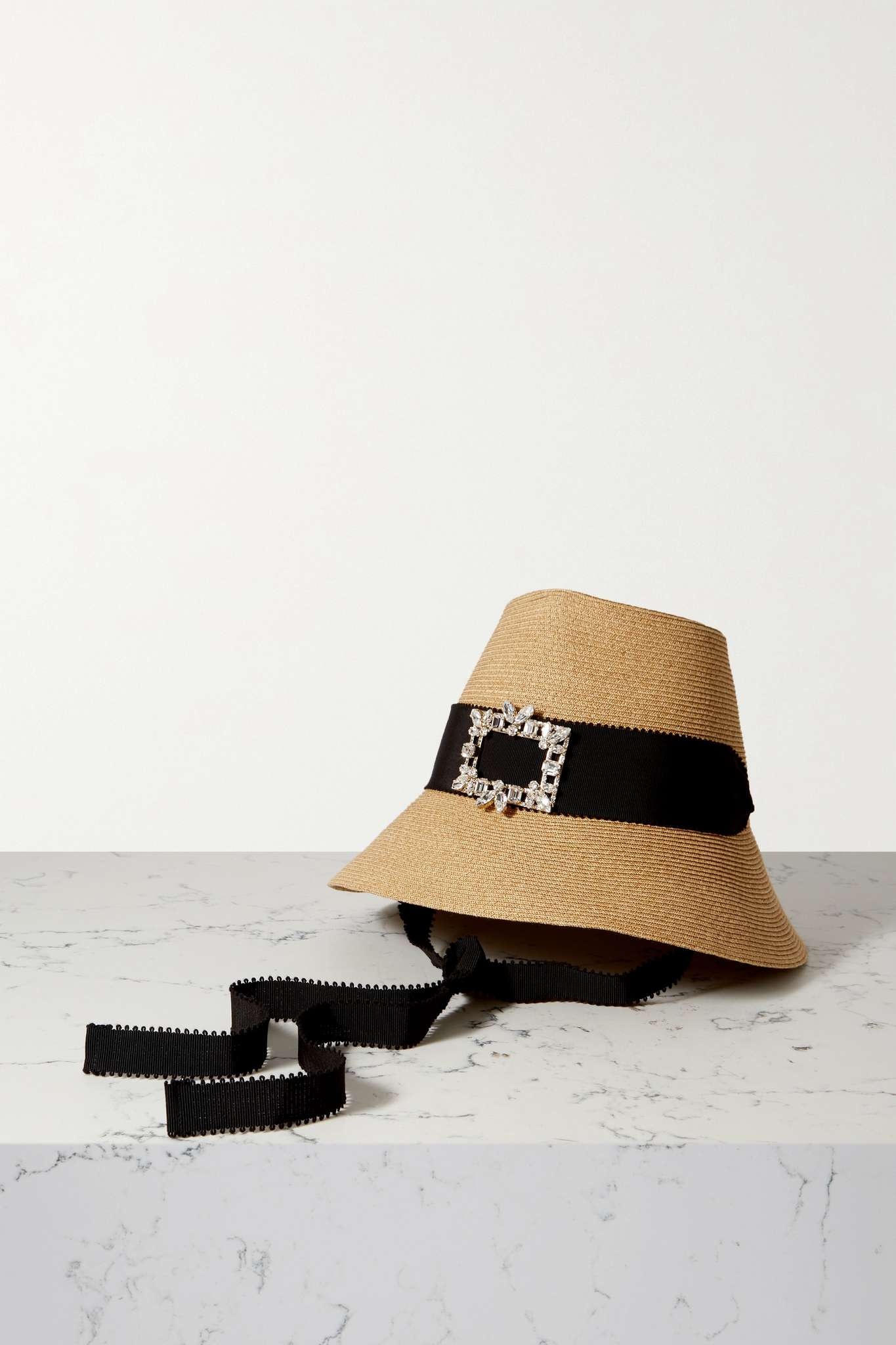 Embellished grosgrain-trimmed straw sunhat - 1