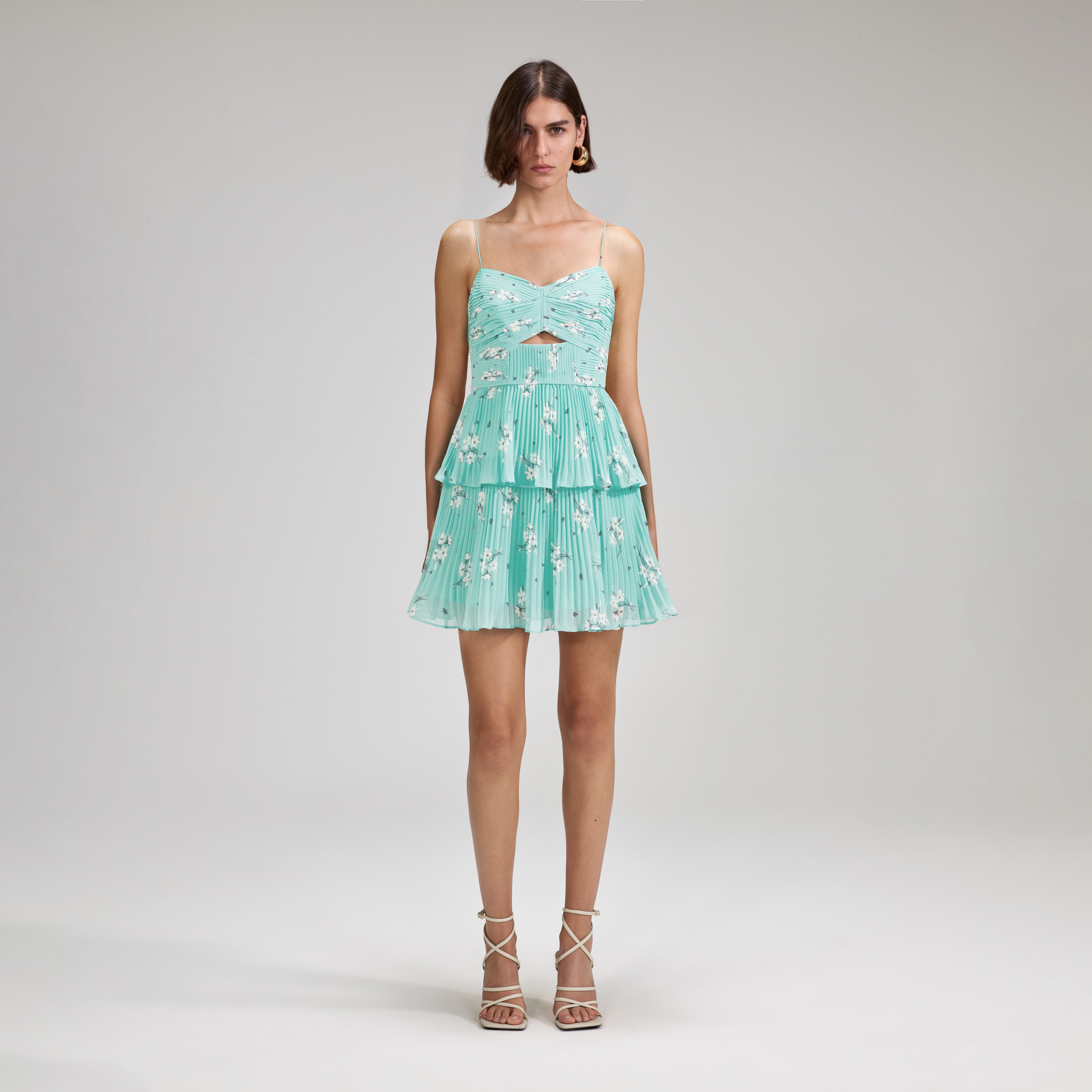 Blue Floral Tiered Chiffon Mini Dress - 1