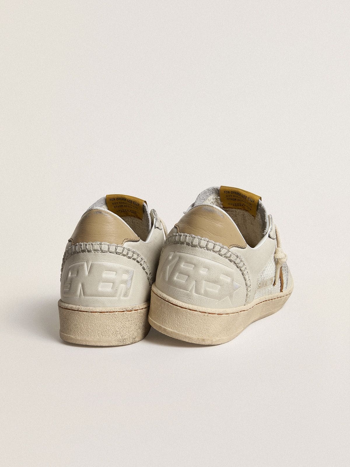 Women's Ball Star in white nappa and mesh with tobacco-colored nubuck star and beige heel tab - 4