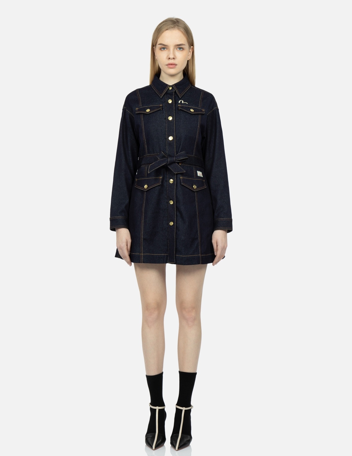 LOGO EMBROIDERY DENIM SHIRT DRESS - 5