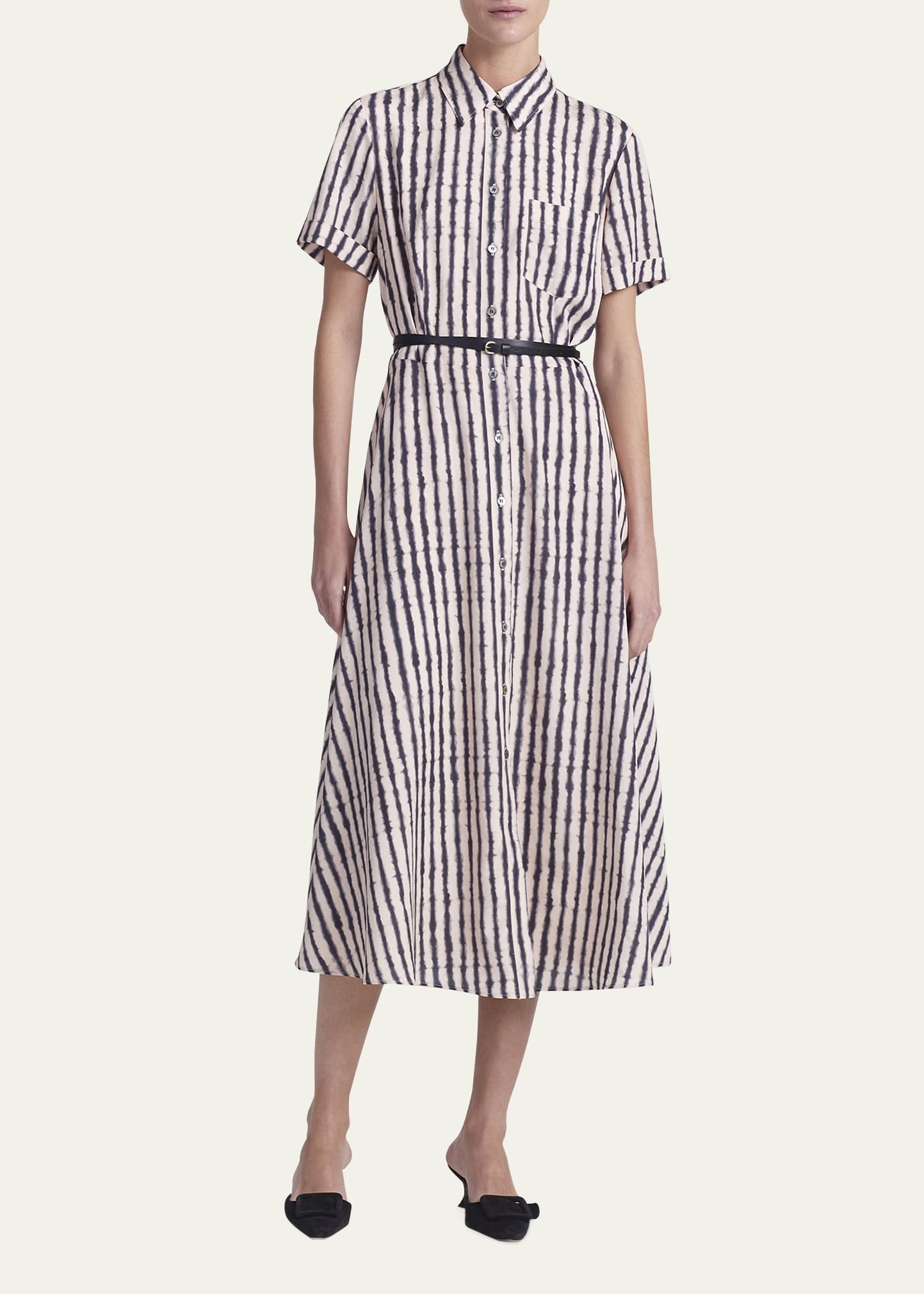 Kiera Abstract Stripe Midi Shirtdress with Belt - 2