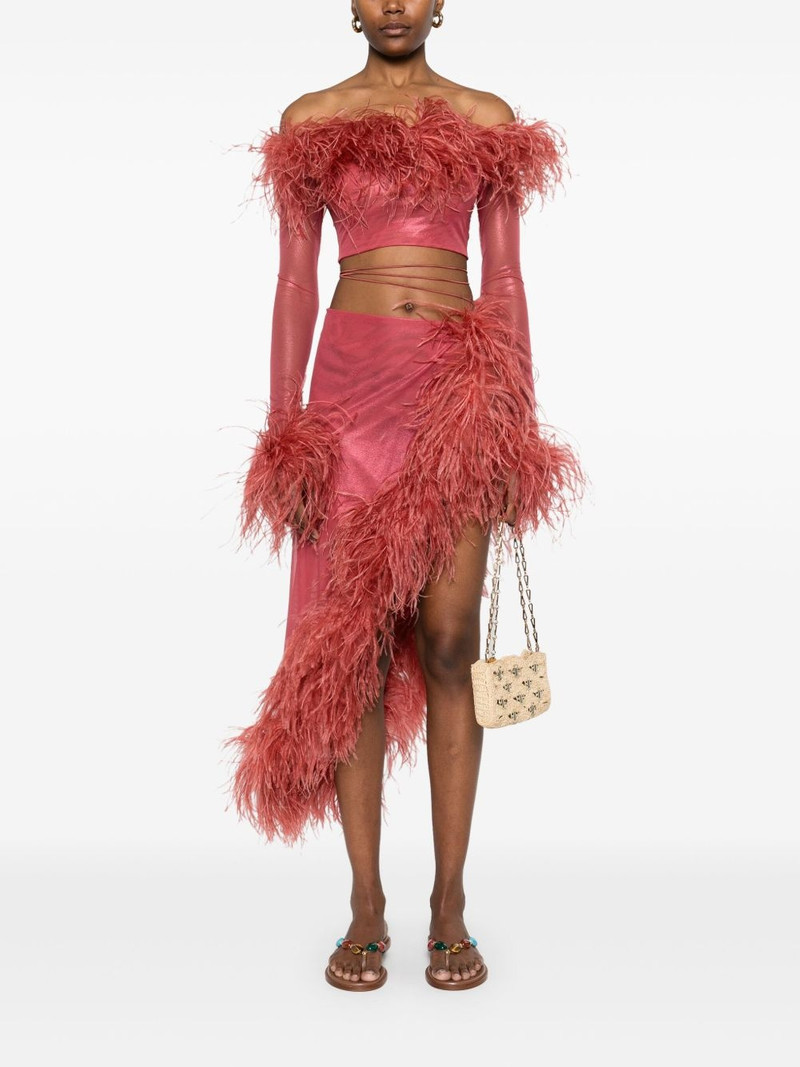 Oséree feather-trim cropped top outlook