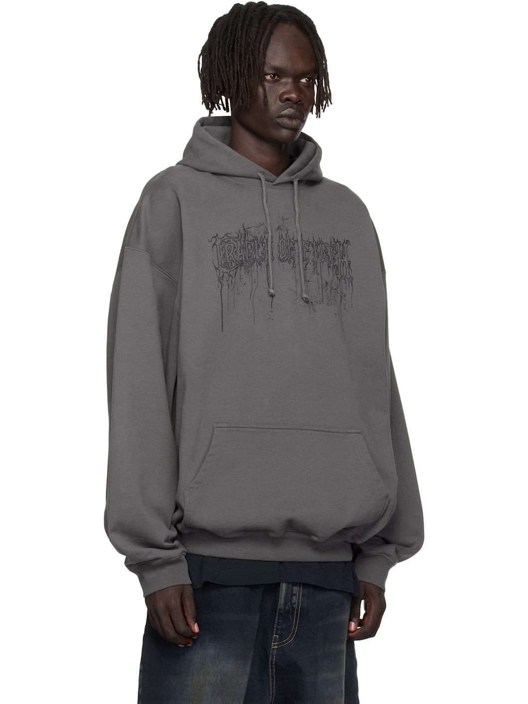 Gray Cradle of Filth Dripped Logo Oversized Hoodie - 2