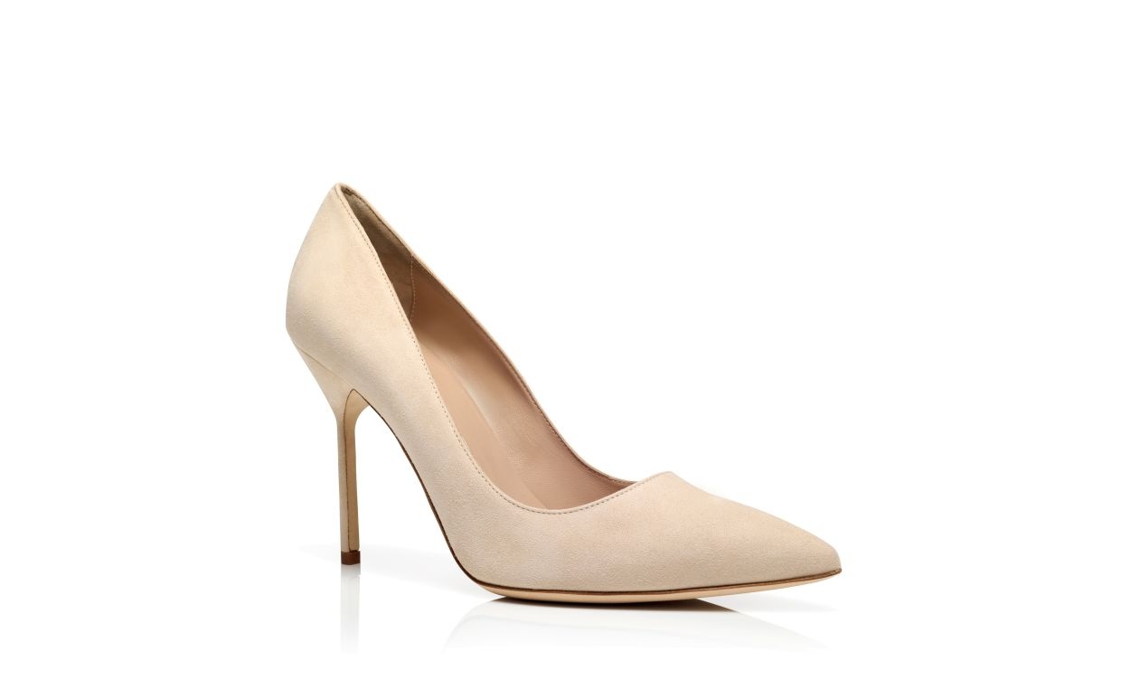 Beige Suede Pointed Toe Pumps - 3