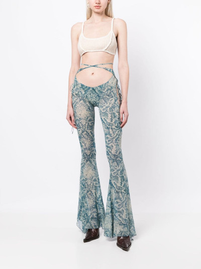 KNWLS Glimmer graphic-print flared trousers outlook