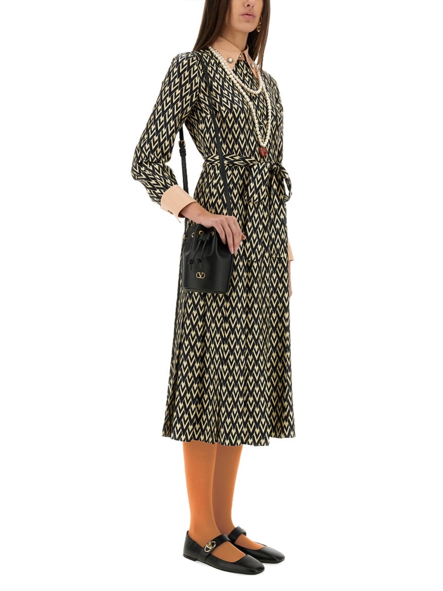 Valentino Women "Toute La V" Twill Midi Dress - 2