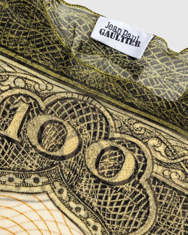 Jean Paul Gaultier – Long-Sleeve Mesh Top Printed Cartouche Green/Ecru/Black/Orange 6