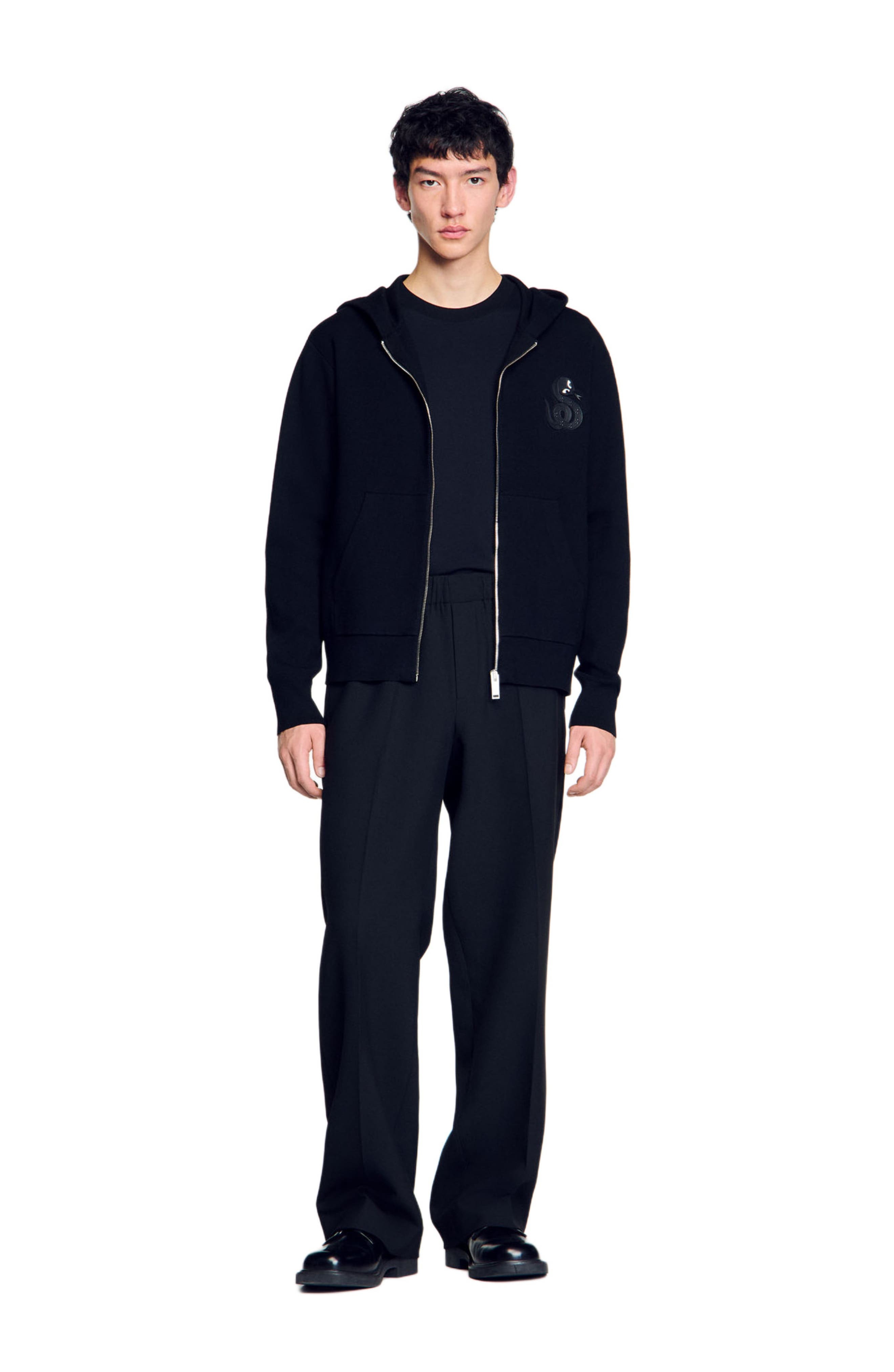 SANDRO Zip-up cardigan with snake detail in Black at Nordstrom - 2