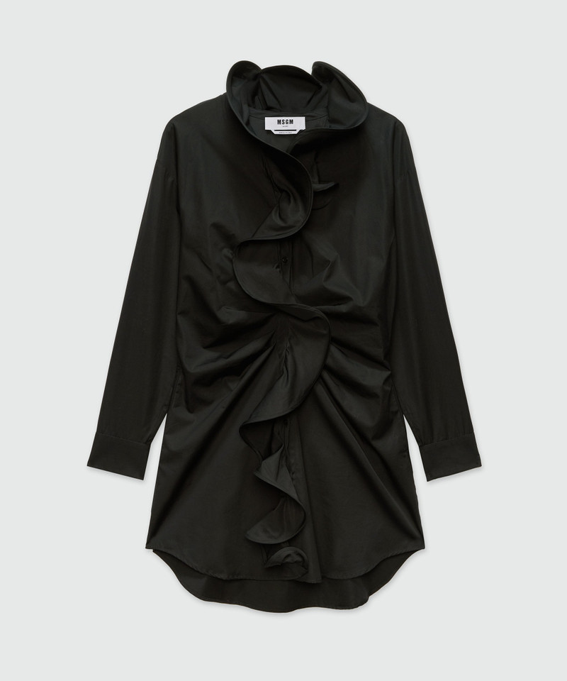 Black poplin shirt dress with ruffles 1
