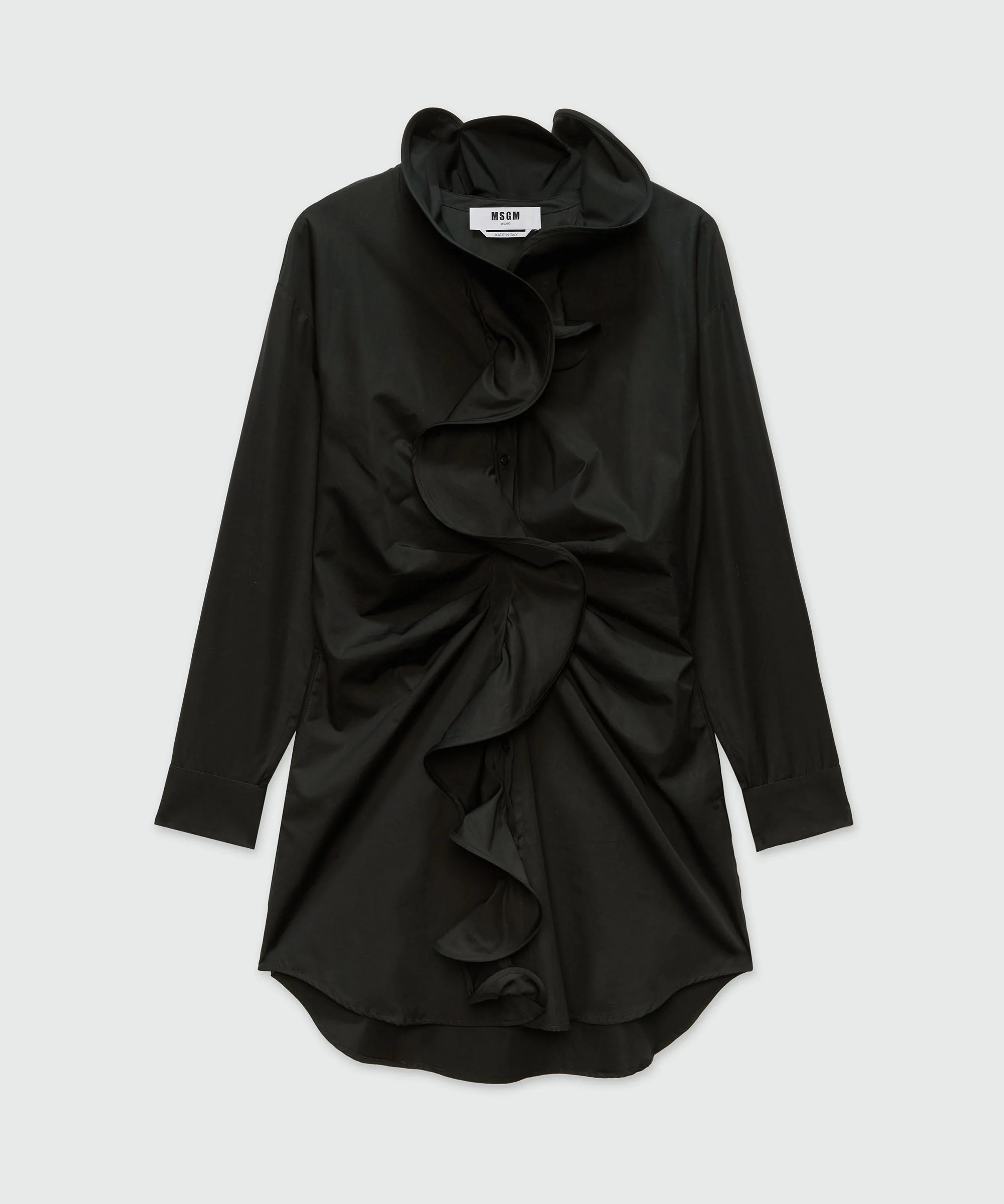 Black poplin shirt dress with ruffles - 1