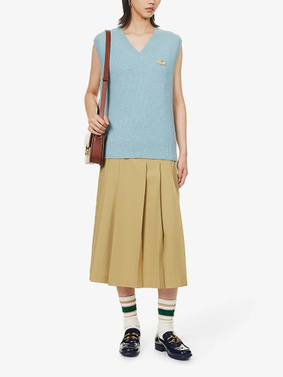 LACOSTE Le FLEUR* x Lacoste brand-embroidered pleated woven midi skirt outlook