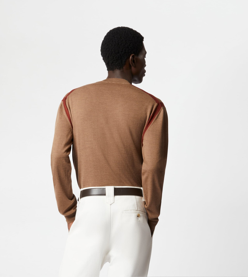 ROUND NECK JUMPER IN WOOL - BROWN, RED 7