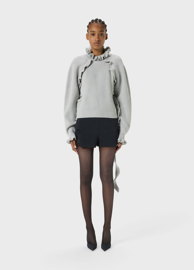 WOOL CARDIGAN WITH RUCHING AND FLOUNCED DETAILING - 1