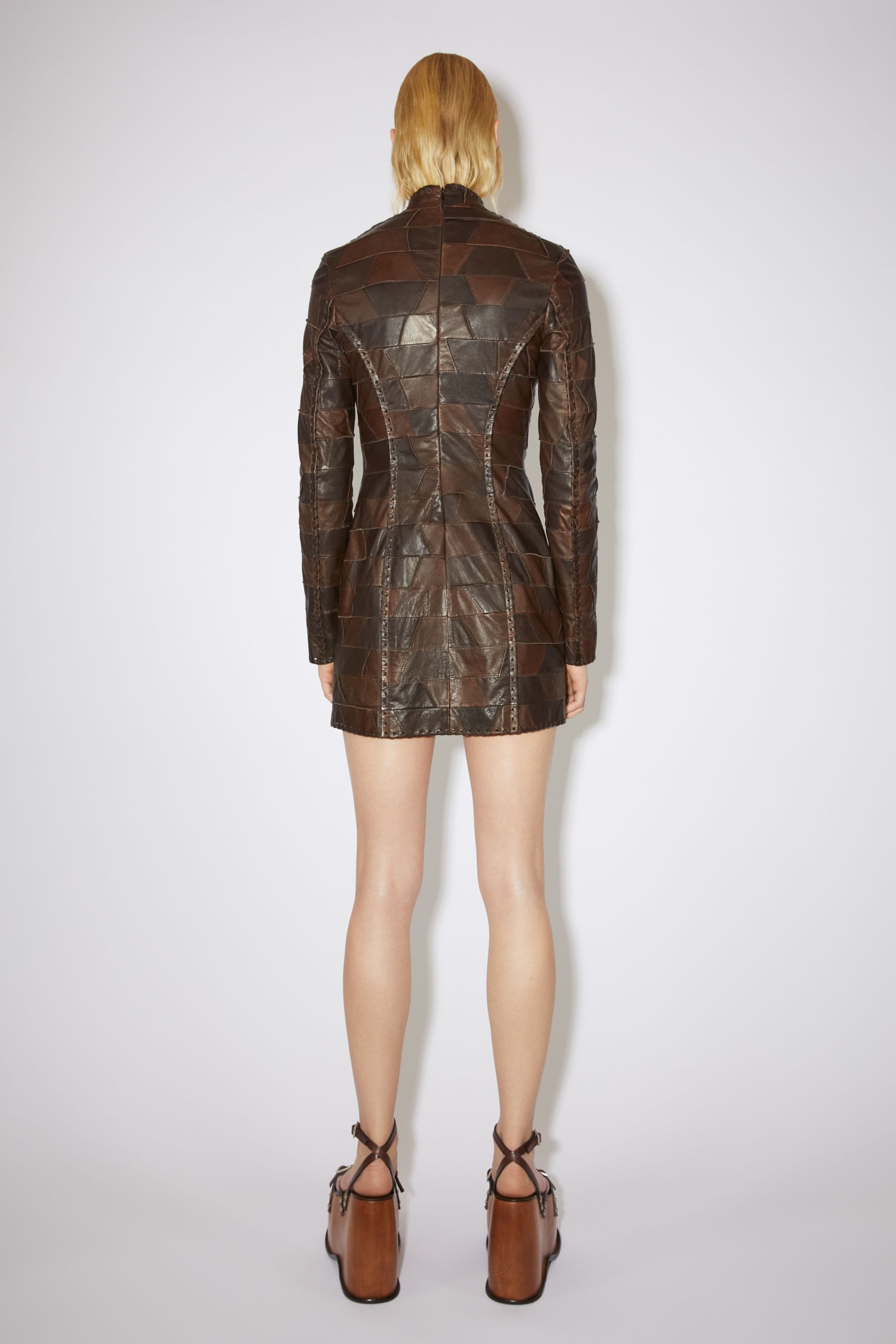 Fitted leather dress - Chocolate/Dark Brown - 3