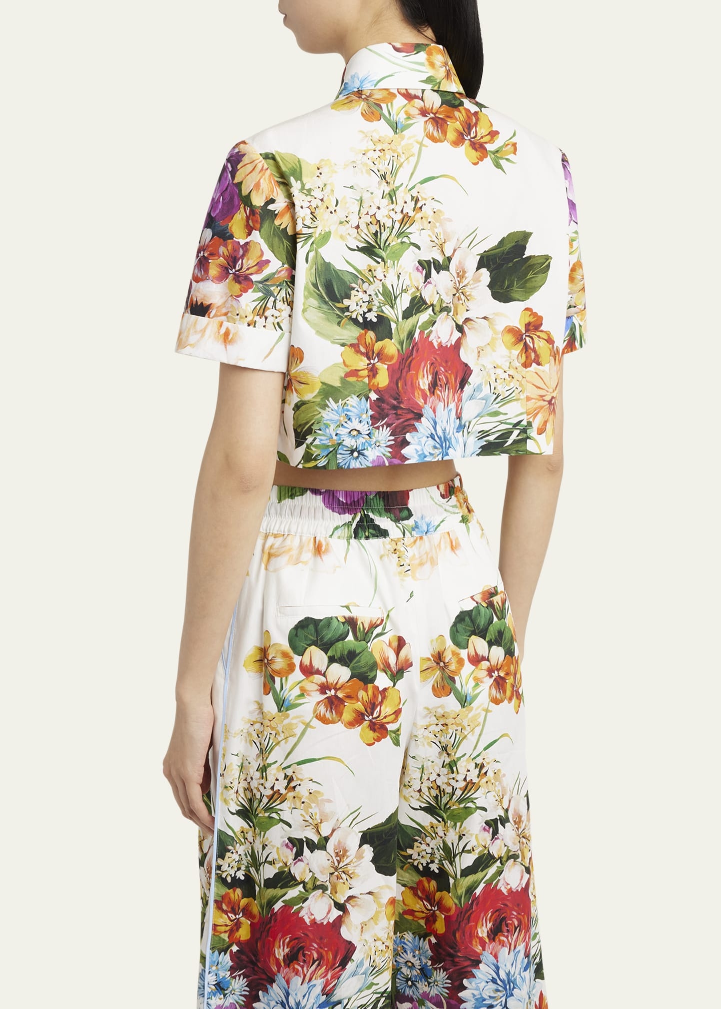 Flower Bouquet Popeline Crop Shirt - 3