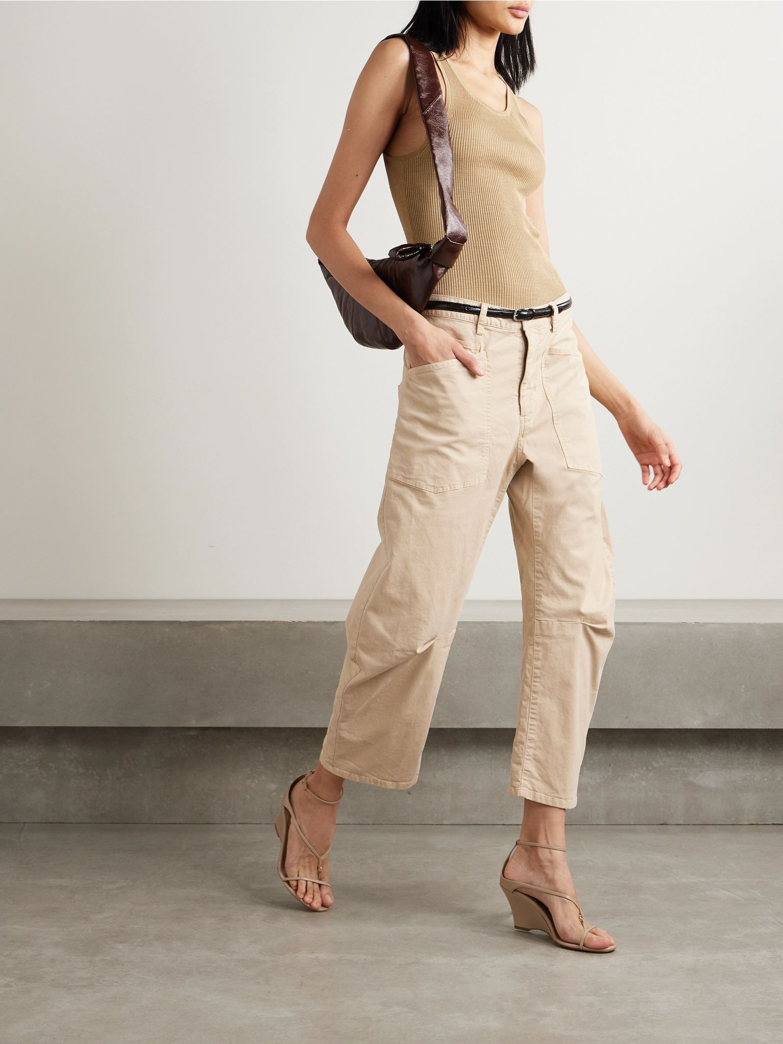 Shon cotton-blend twill tapered pants Beige - 2