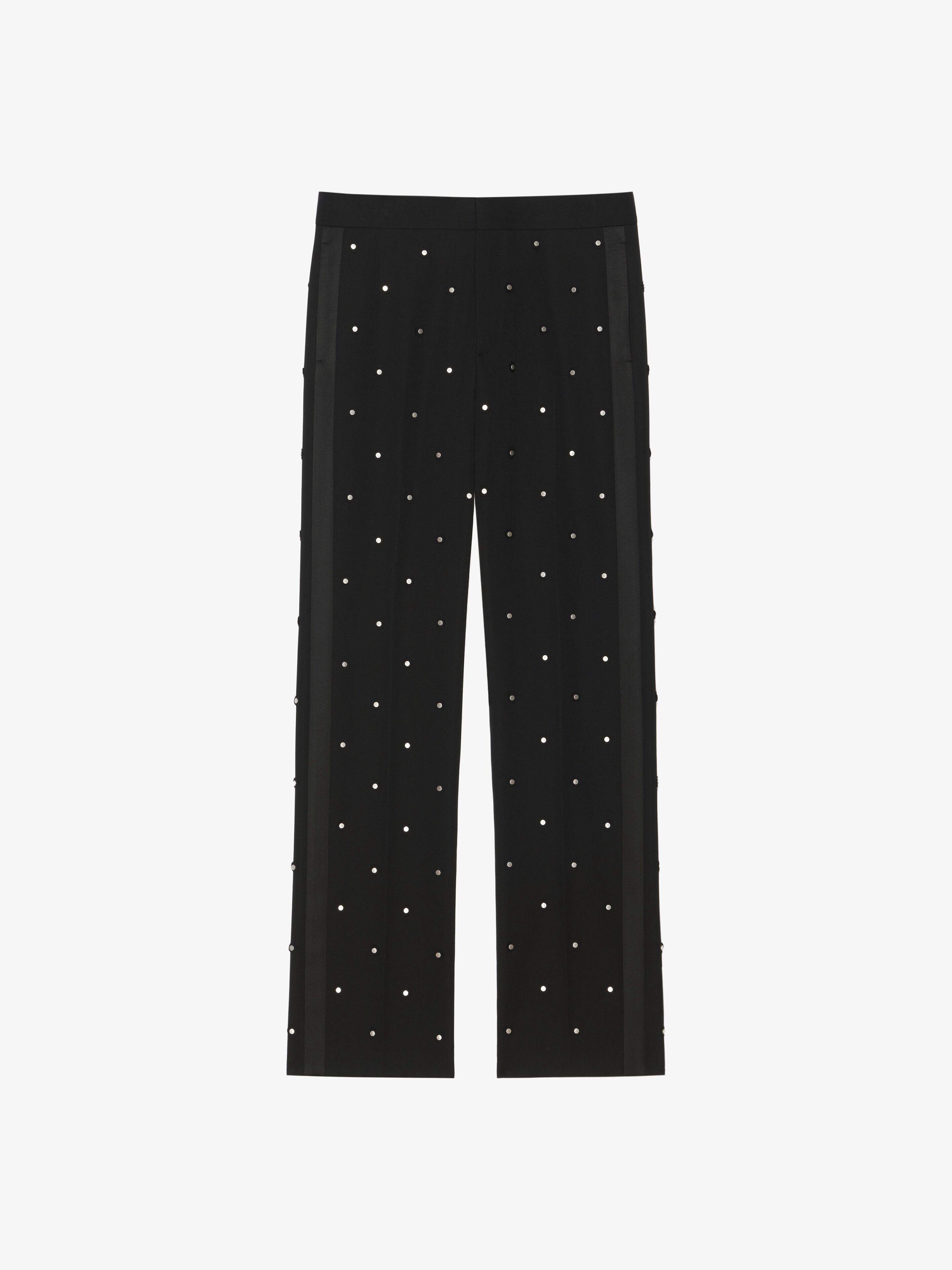 WIDE PANTS IN WOOL WITH PIPING AND STUDS - 1