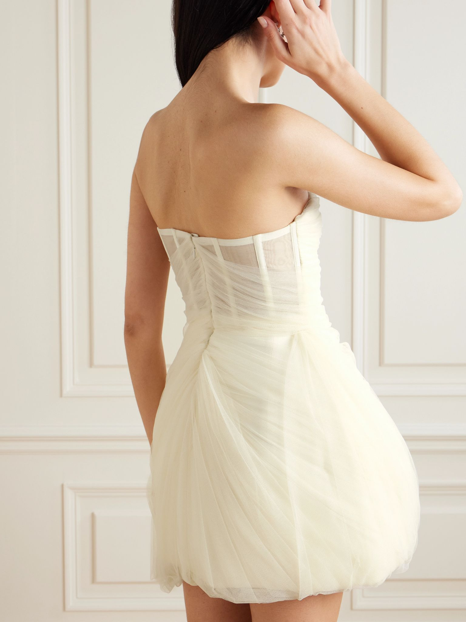 Bernie strapless draped tulle and satin mini dress Ivory - 3