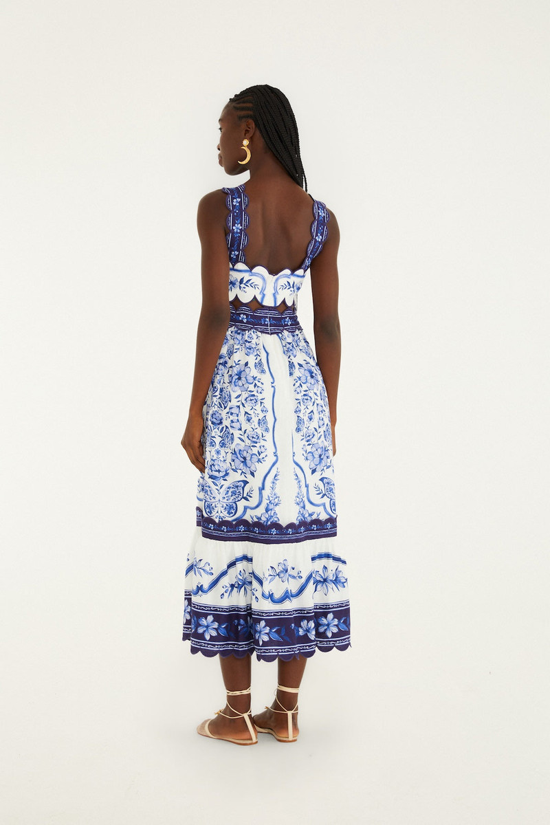 Off-White Porcelain Garden Cut-Out Lenzing Ecovero Euroflax Midi Dress 3