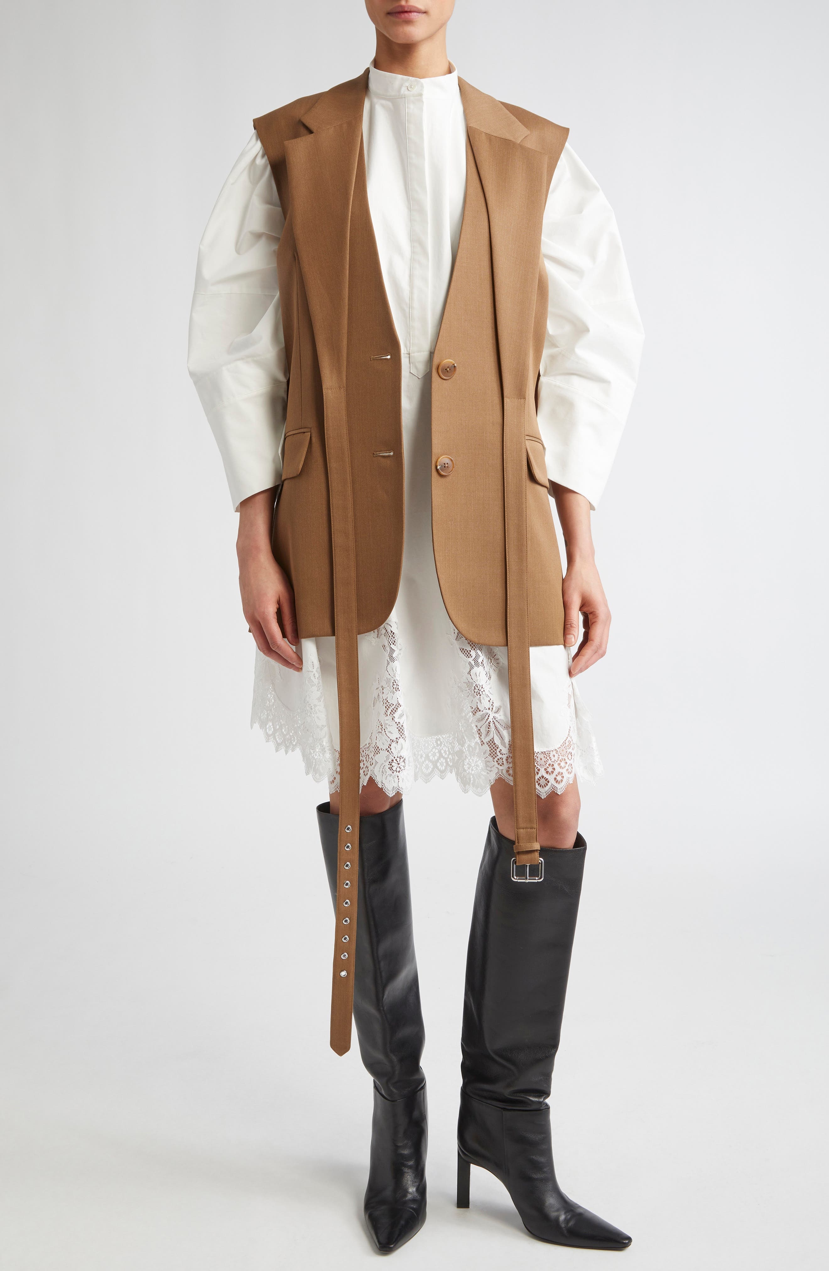 MONSE Crisscross Belted Wool Jacket in Tan at Nordstrom - 2
