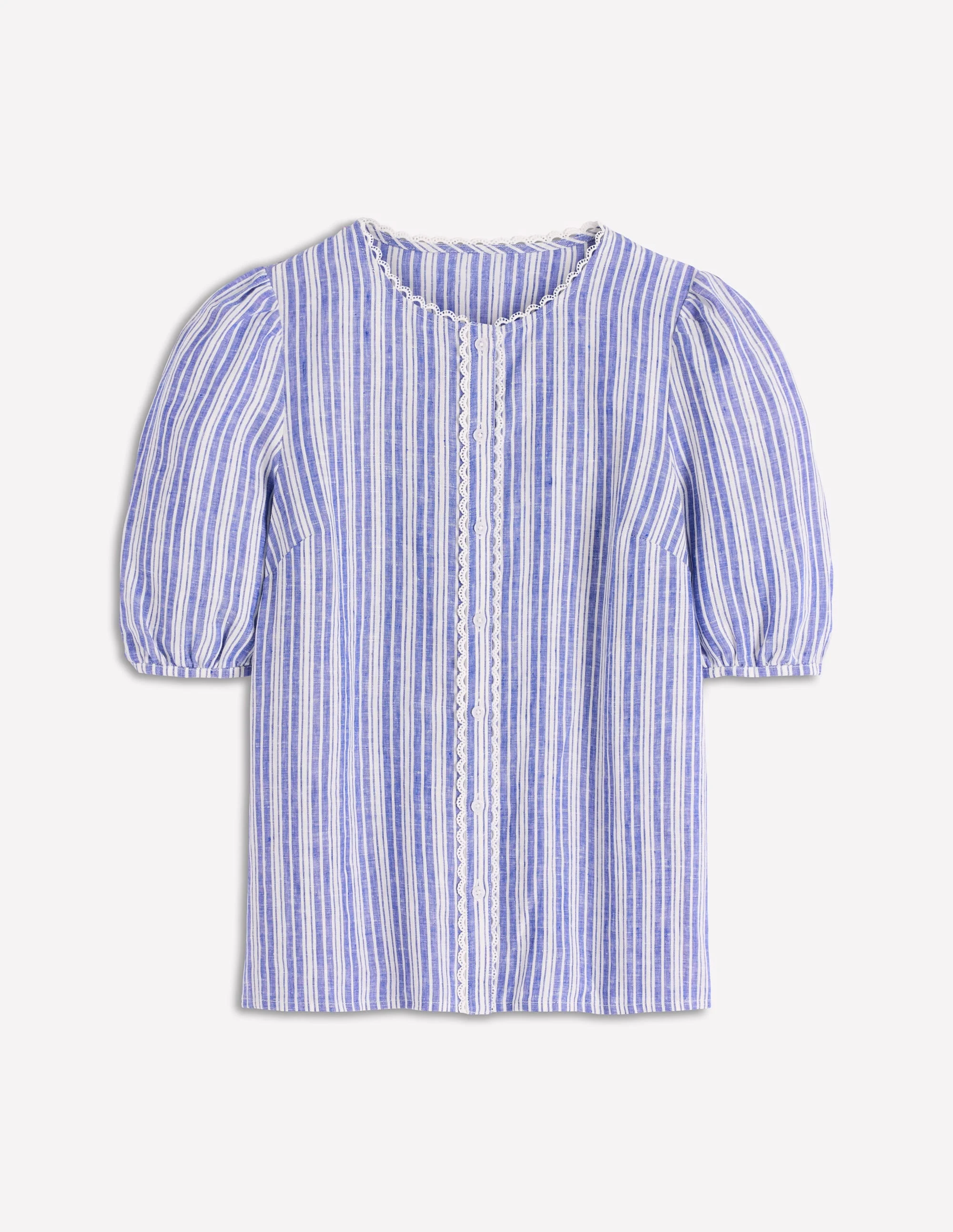 Leah Short Sleeve Linen Top-Bright Blue Varigated Stripe - 1