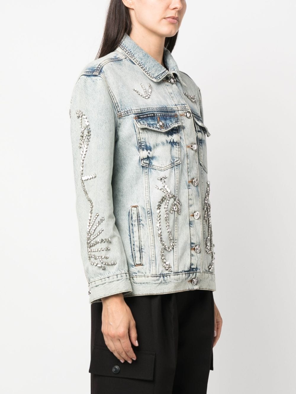 crystal-embellished denim jacket - 3