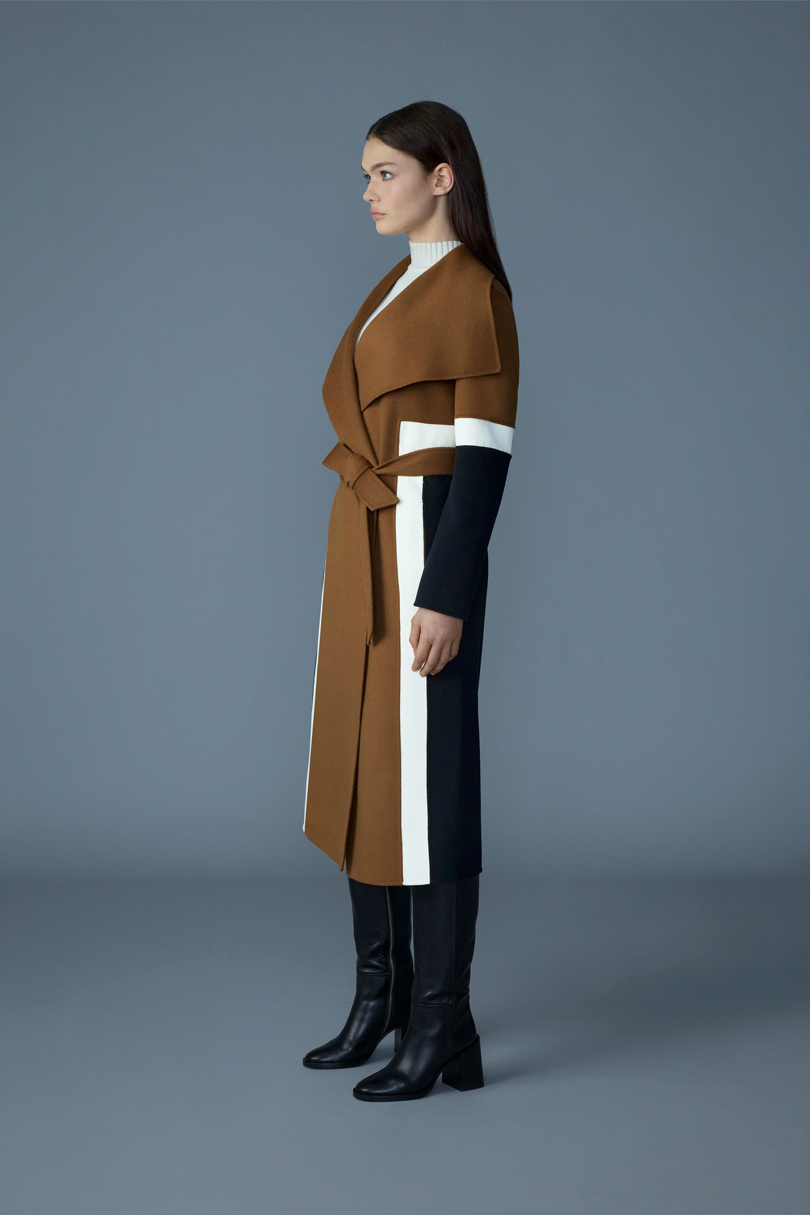 NYRIE Long Wool Coat with Sash Belt - 4