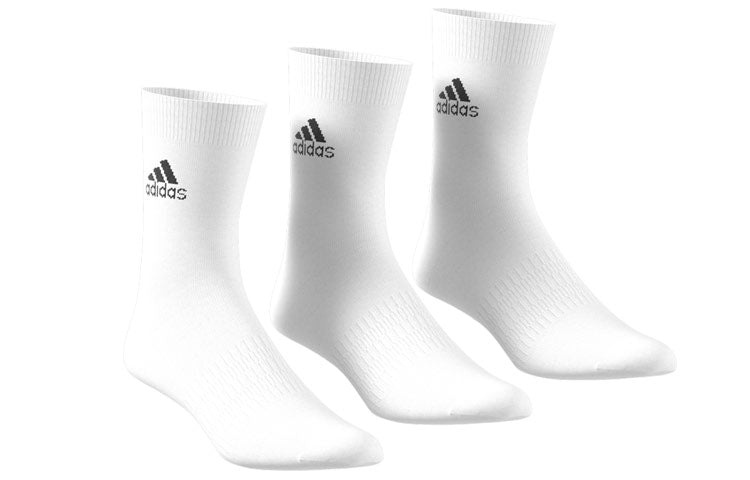 adidas Light Crew 3pp Athleisure Casual Sports Breathable Logo Socks Unisex 3 Pairs White DZ9393 - 2