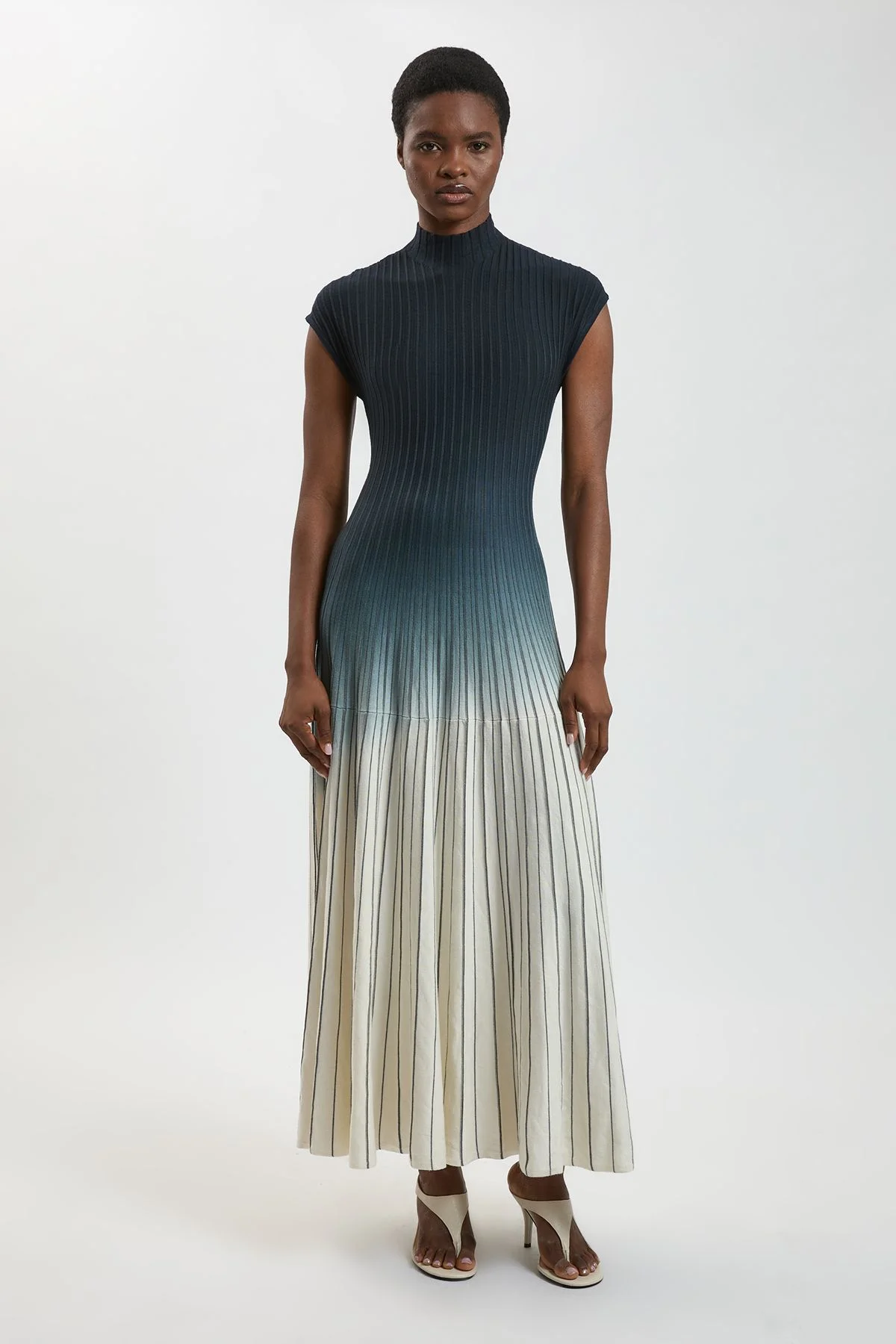 Dip Dye Detail Long Sleeve Knitted Maxi Dress - 1