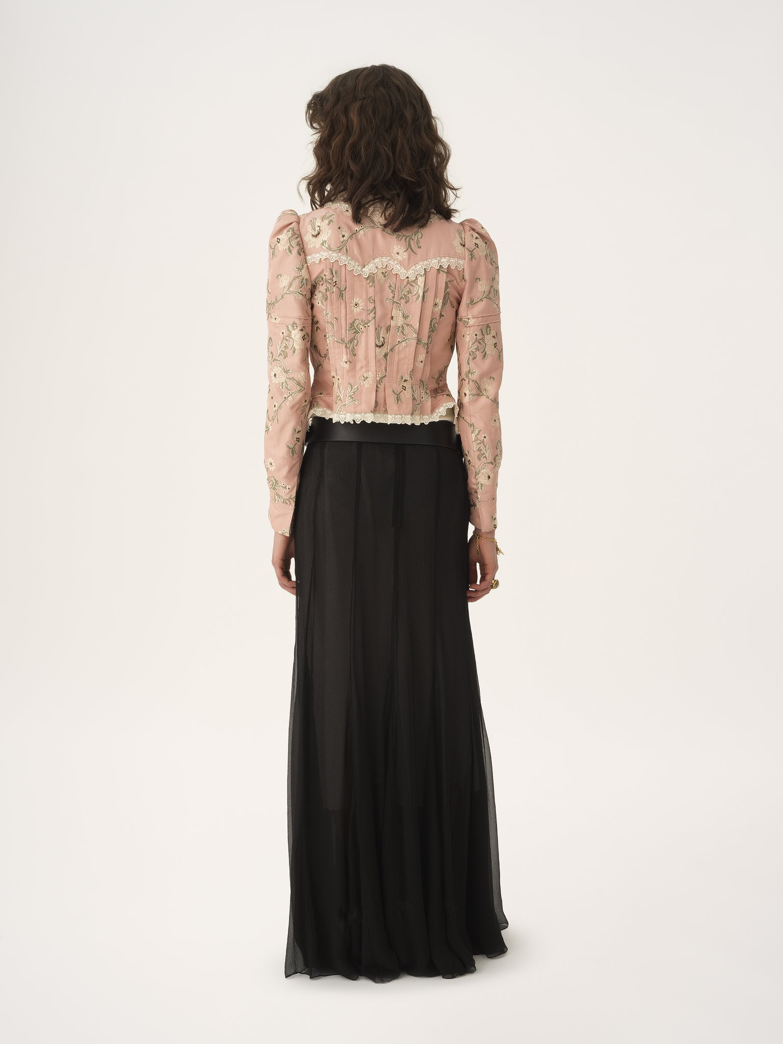FITTED JACKET IN TAFFETA JACQUARD & LACE - 6