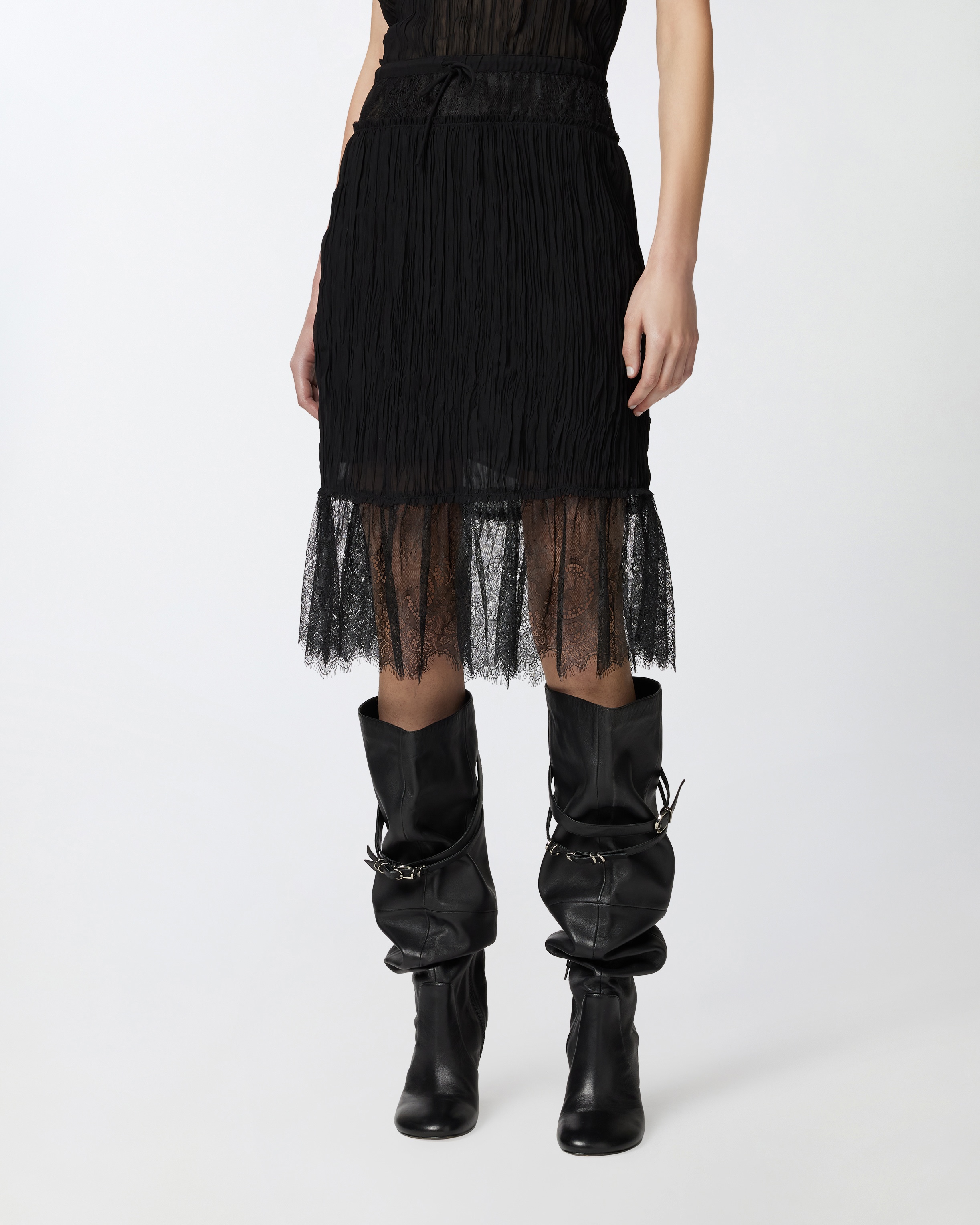 GATHERED KNEE-LENGTH SKIRT WITH LACE - 4