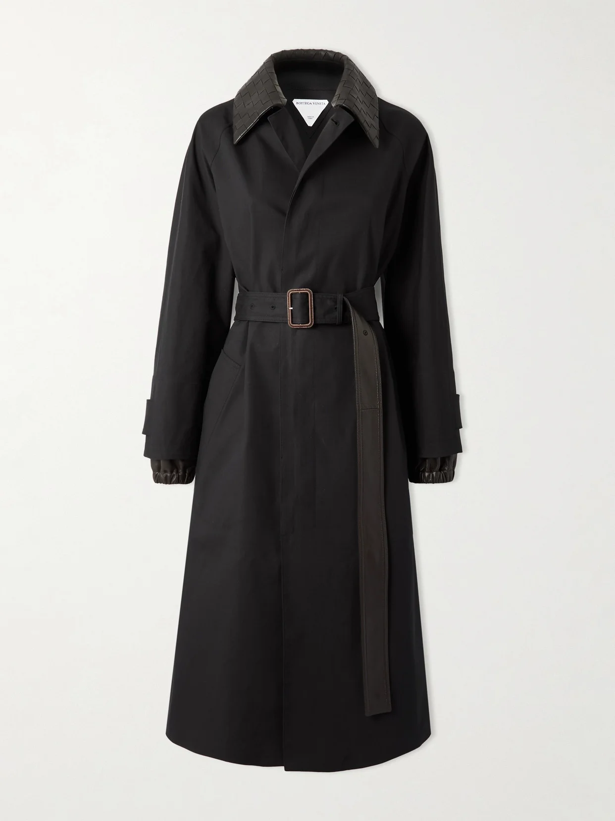 Belted Intrecciato Leather-trimmed Cotton-blend Gabardine Trench Coat - 1