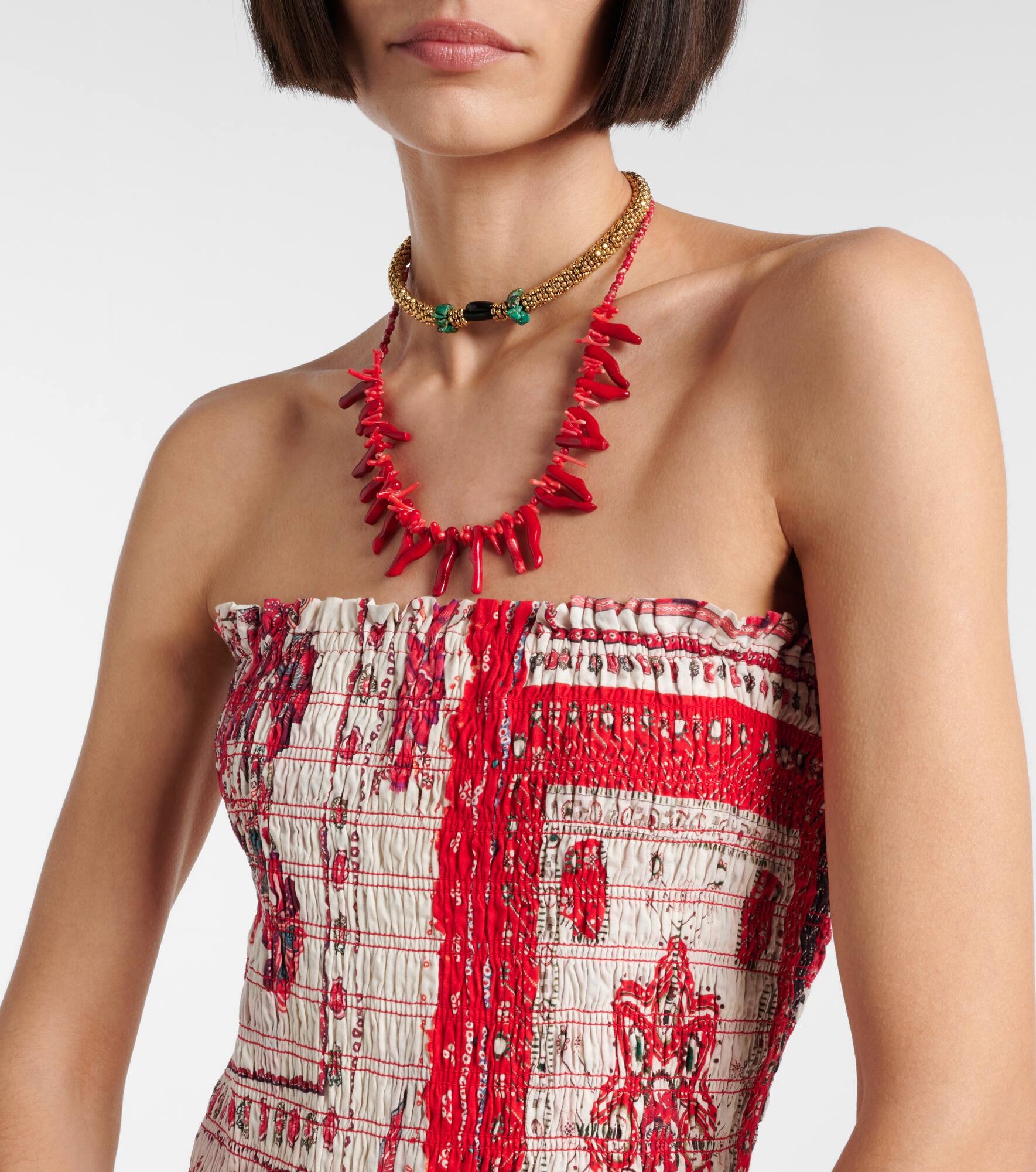 Anka shirred printed cotton minidress - 6