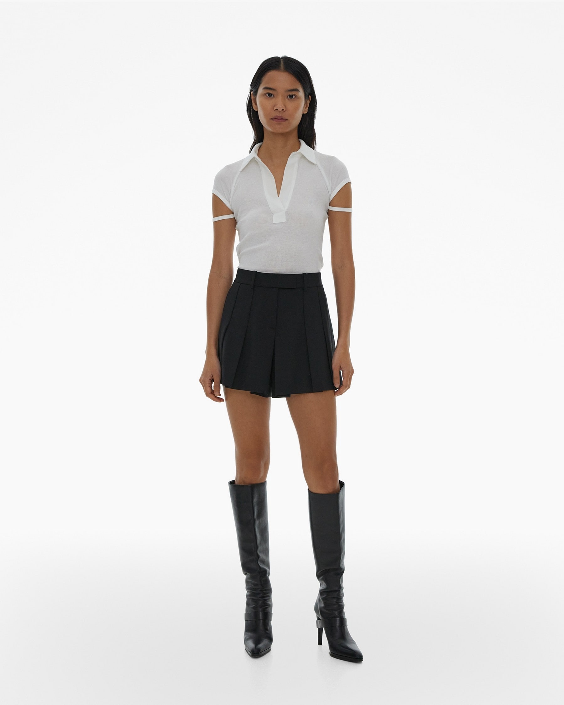 PLEATED STRETCH WOOL SKORT - 2