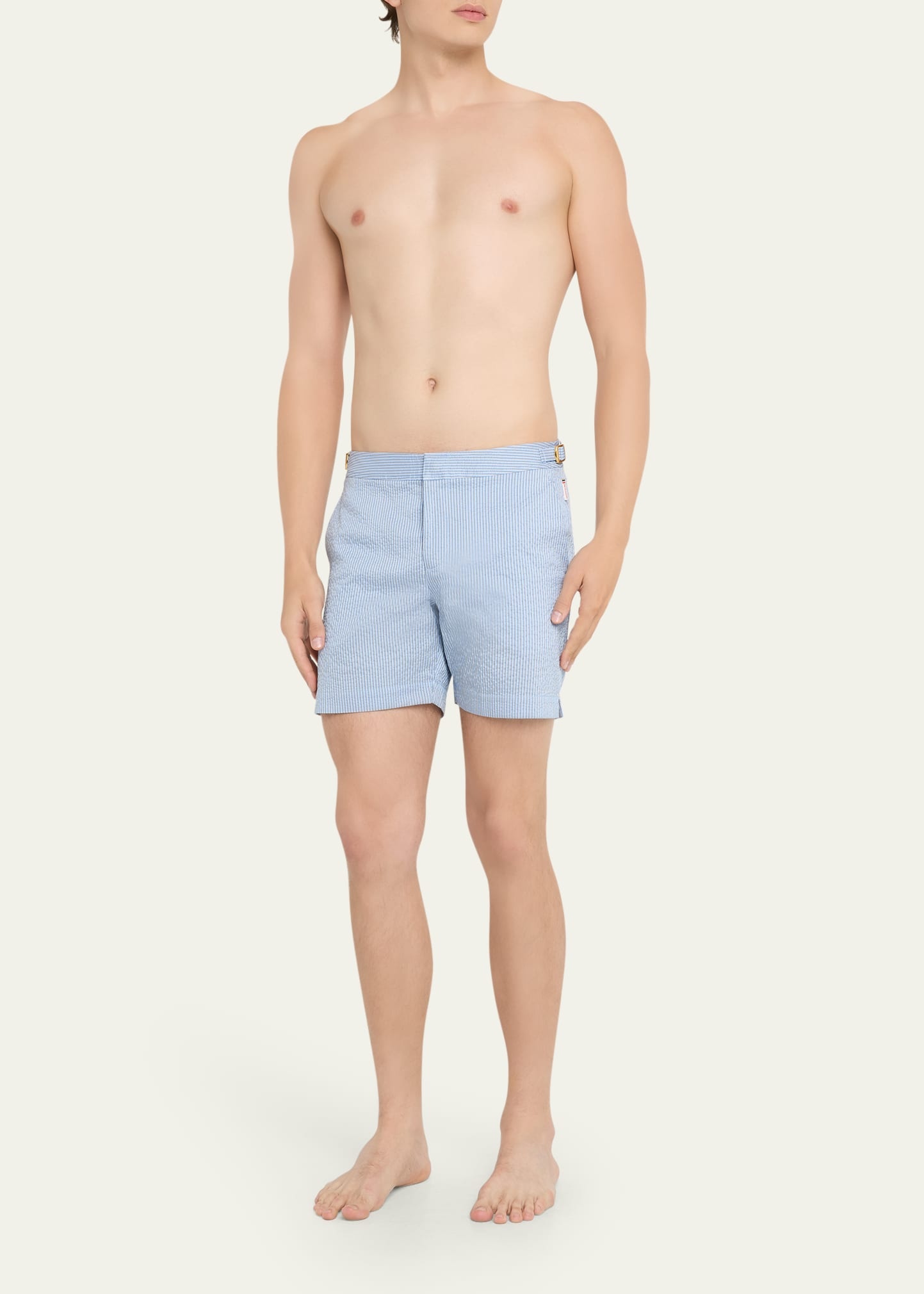 Men's Seersucker Stripe Mid-Length Swim Shorts - 2