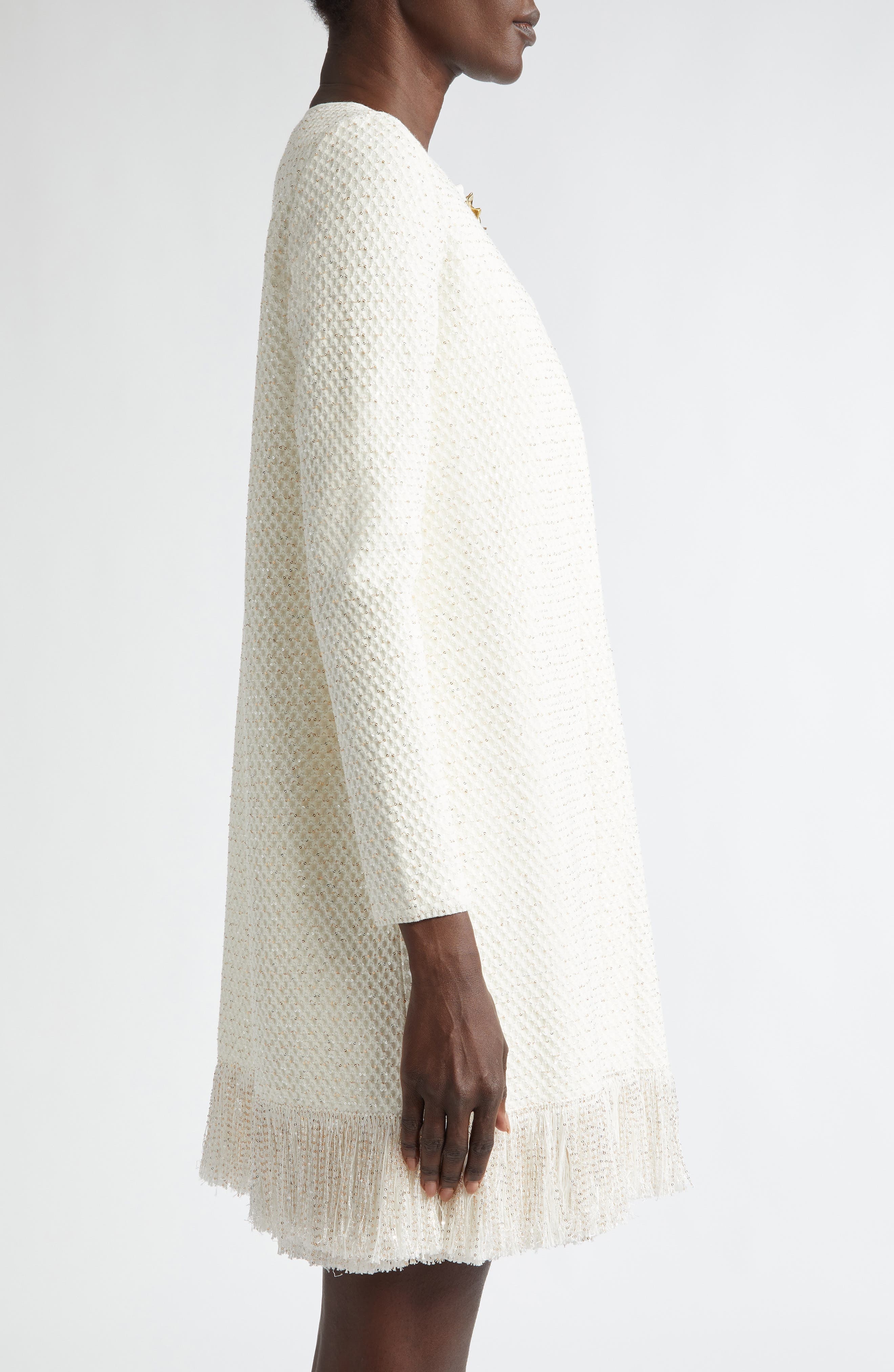Oscar de la Renta Sequin Fringe Hem Jacket in Ivory/Gold at Nordstrom - 4