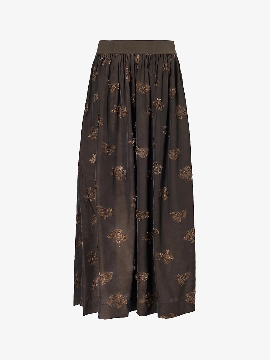 Gillian distressed-pattern woven maxi skirt - 1