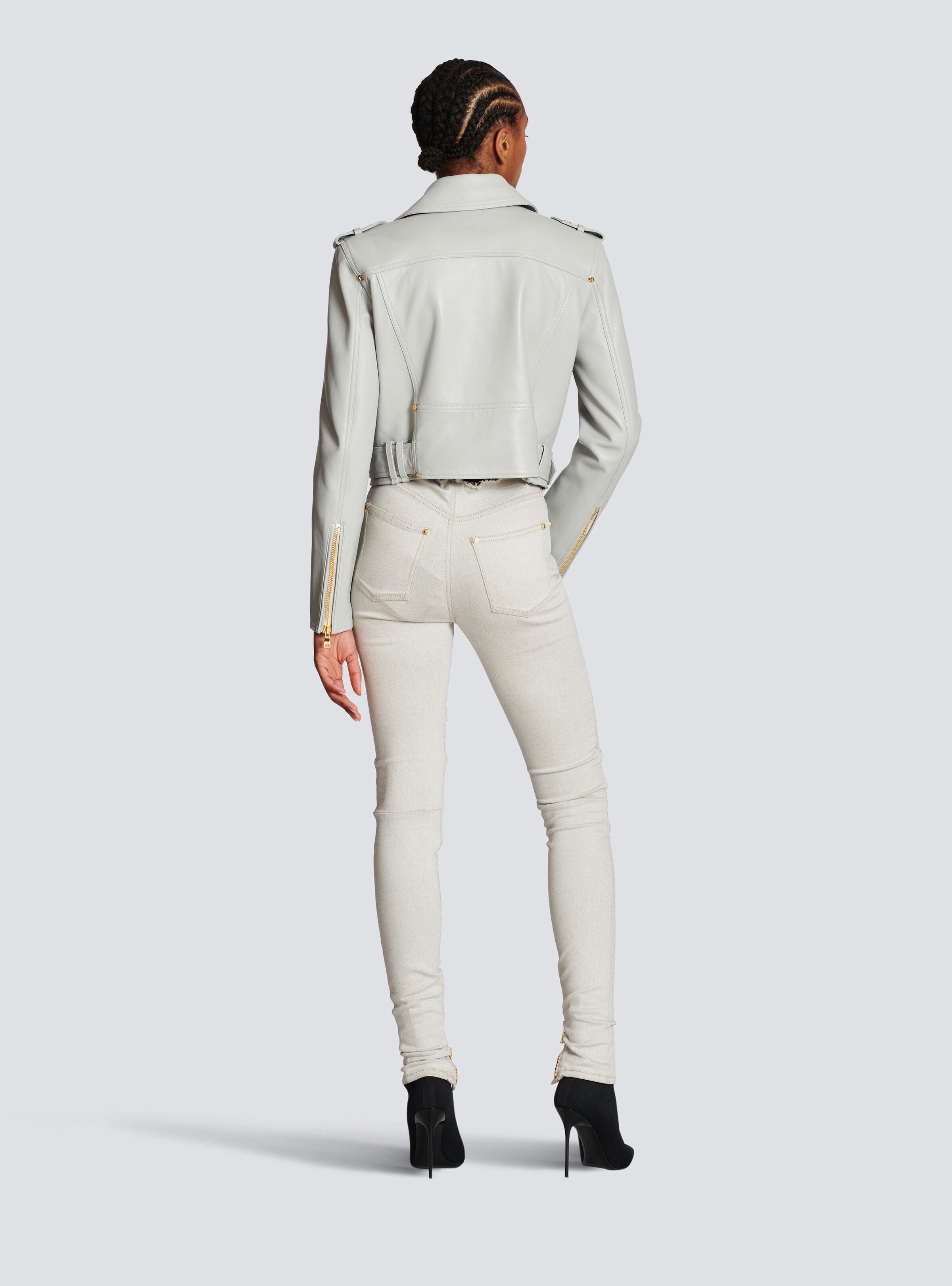 Short leather biker jacket - 4