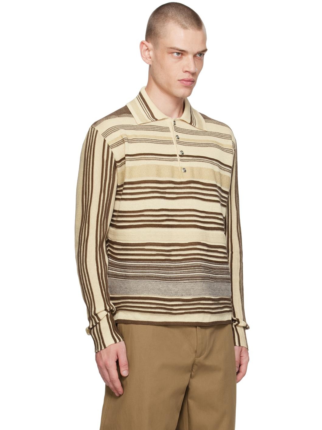 Beige & Brown Striped Polo - 2