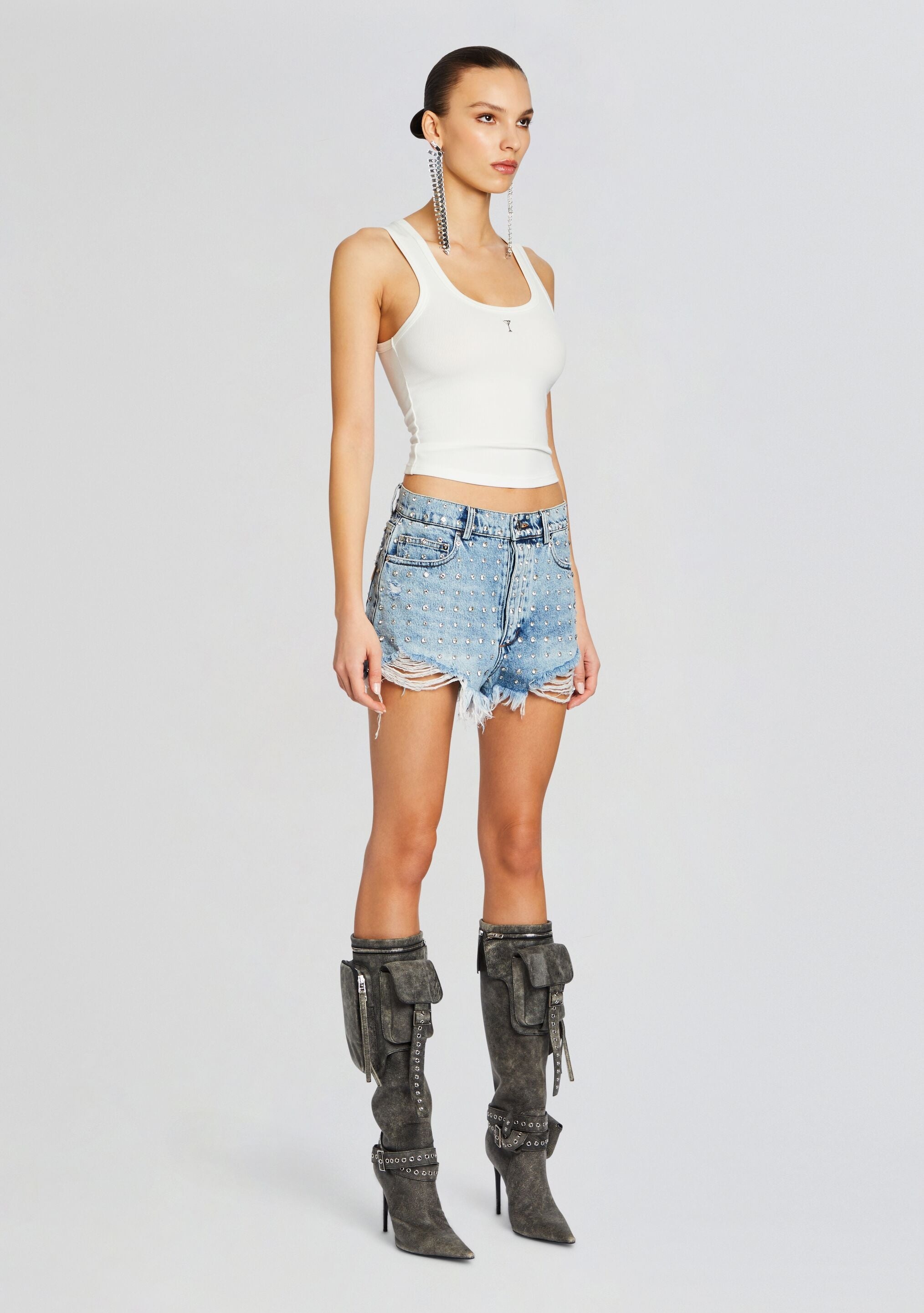 ANGEL EMBELLISHED DENIM SHORT - 3
