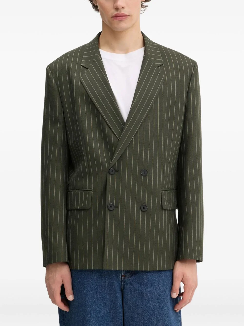 pinstripe double-breasted blazer - 1