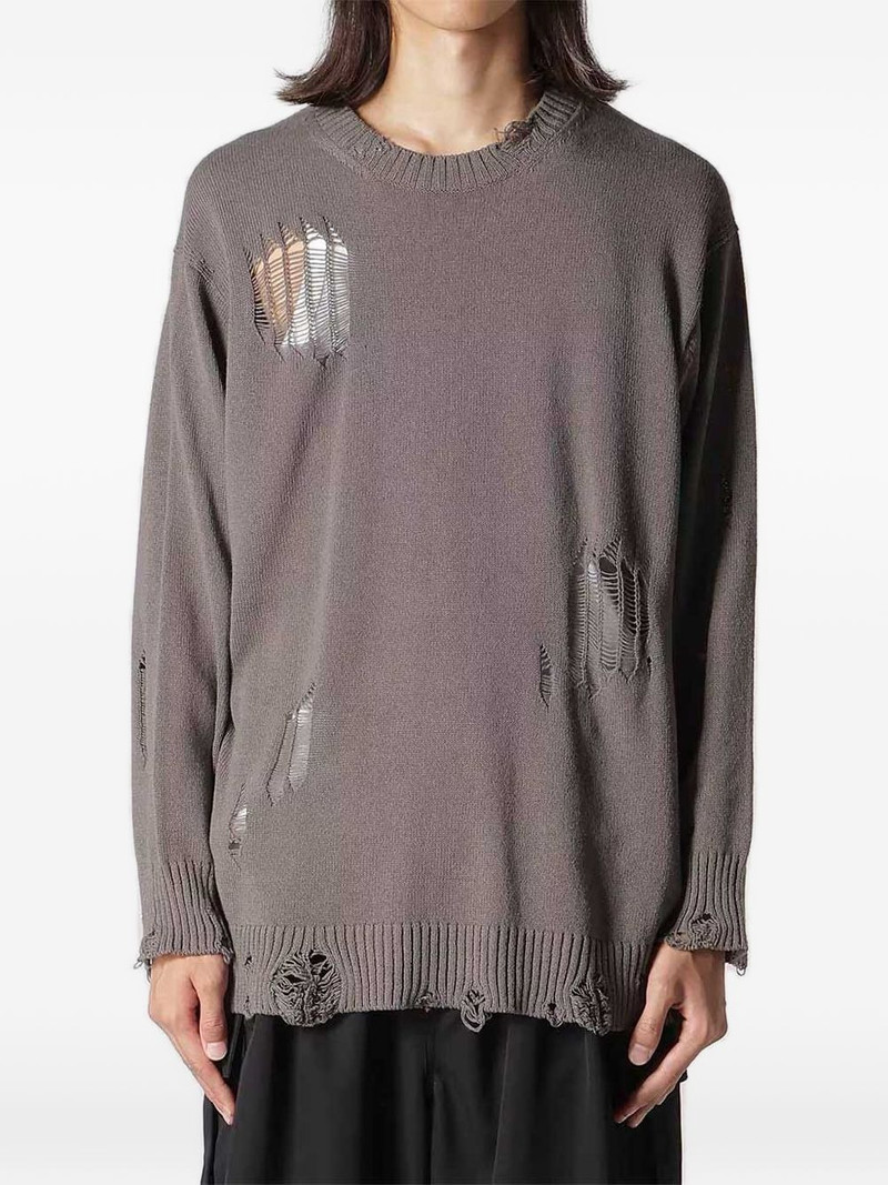Yohji Yamamoto distressed crew-neck sweater outlook