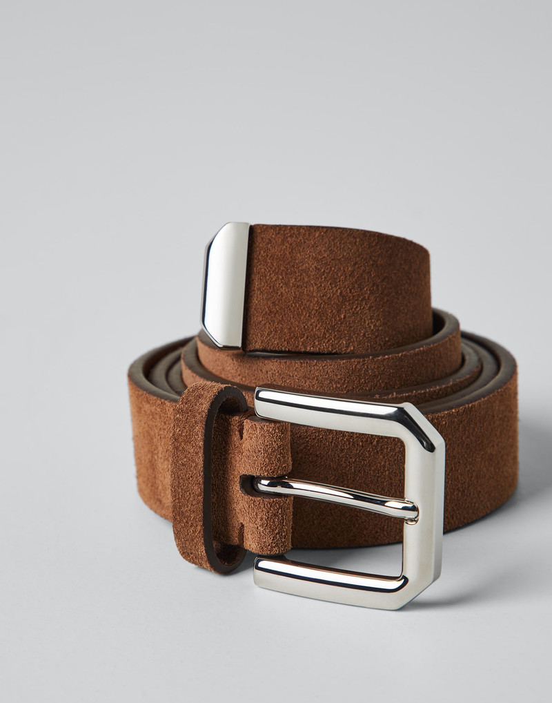 Brunello Cucinelli Reversed leather belt with square buckle and tip outlook