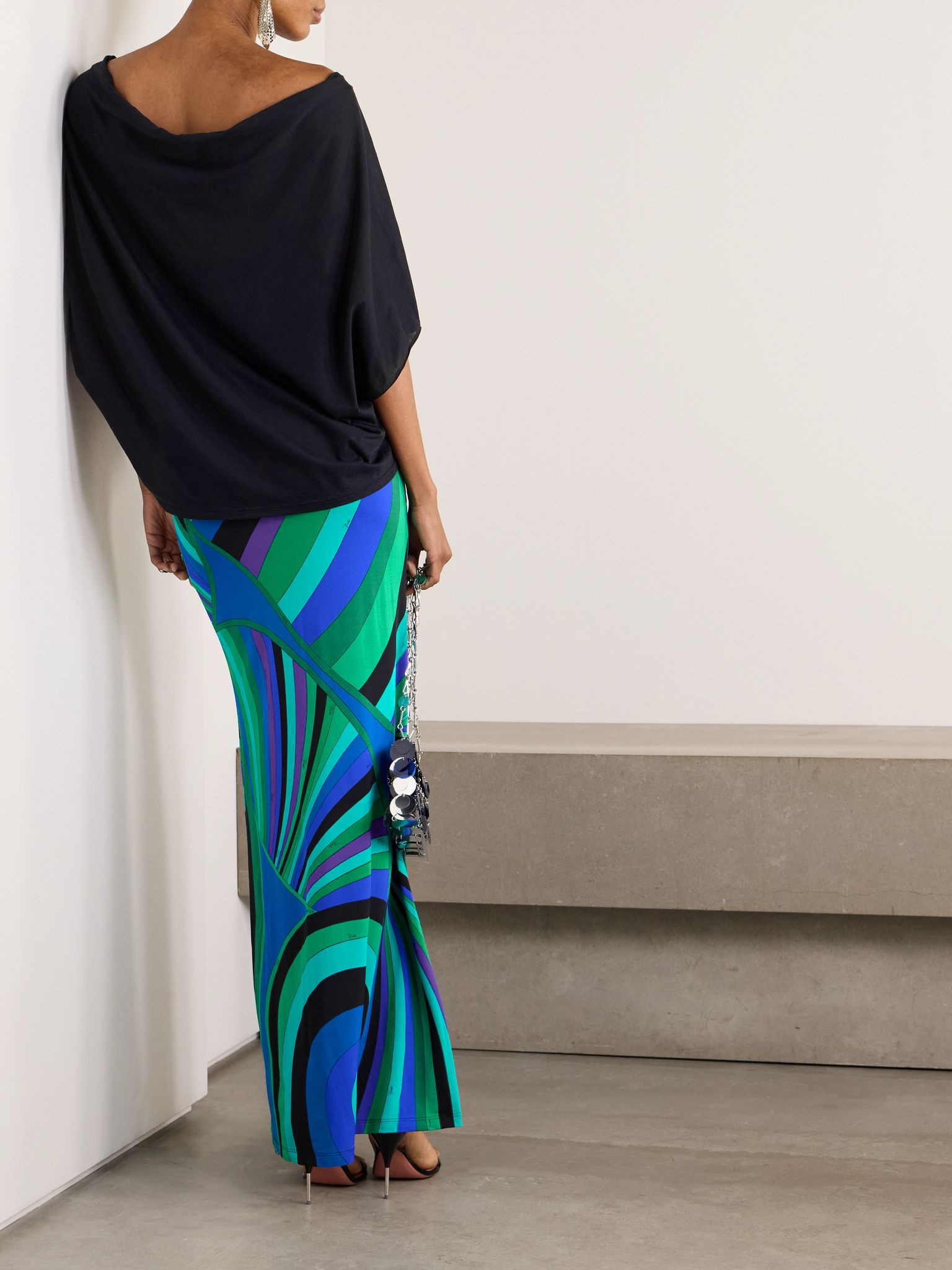 Layered cotton and silk-blend and printed jersey maxi dress Blue - 3