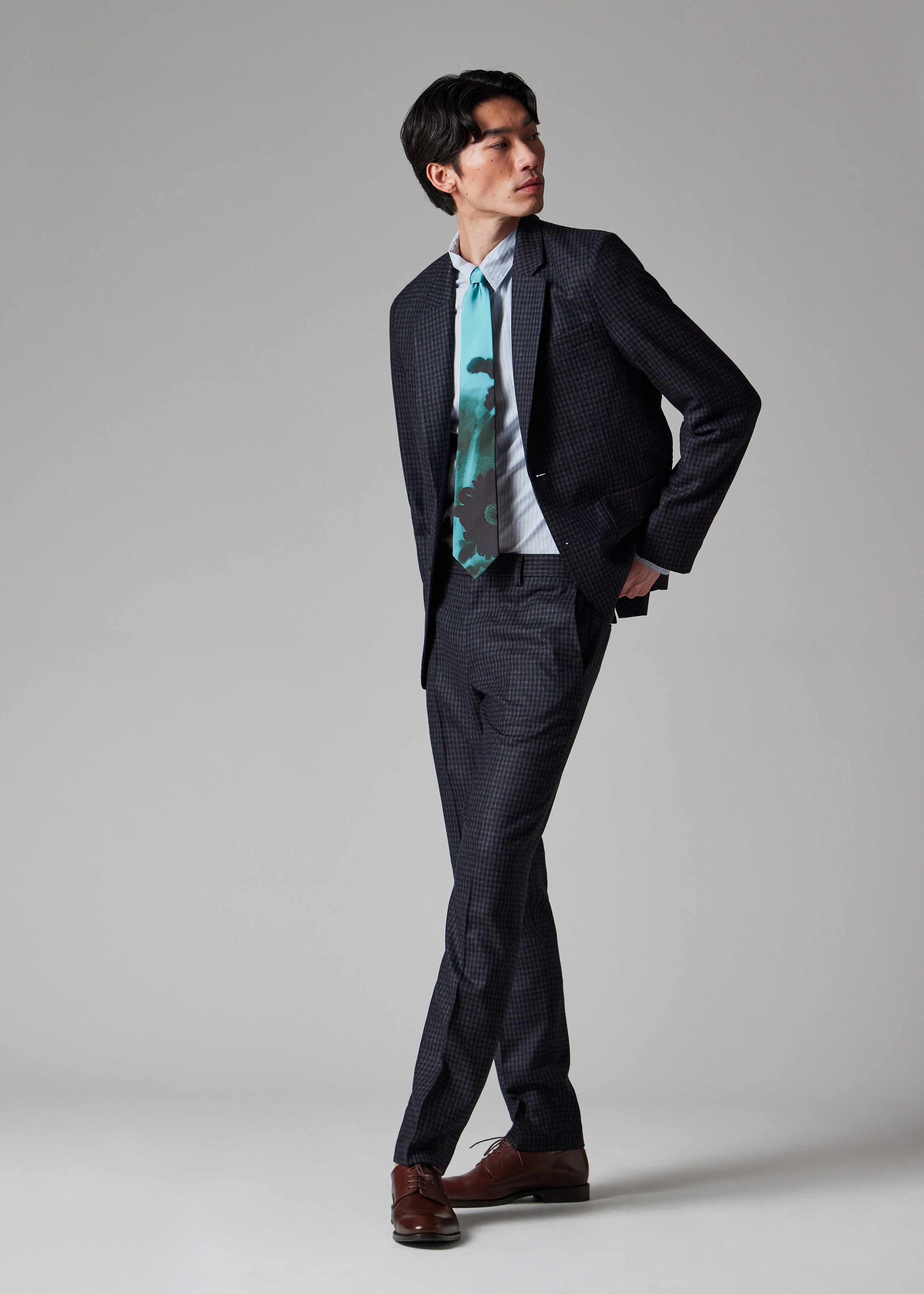 Navy Check Wool Buggy-Lined Suit - 14